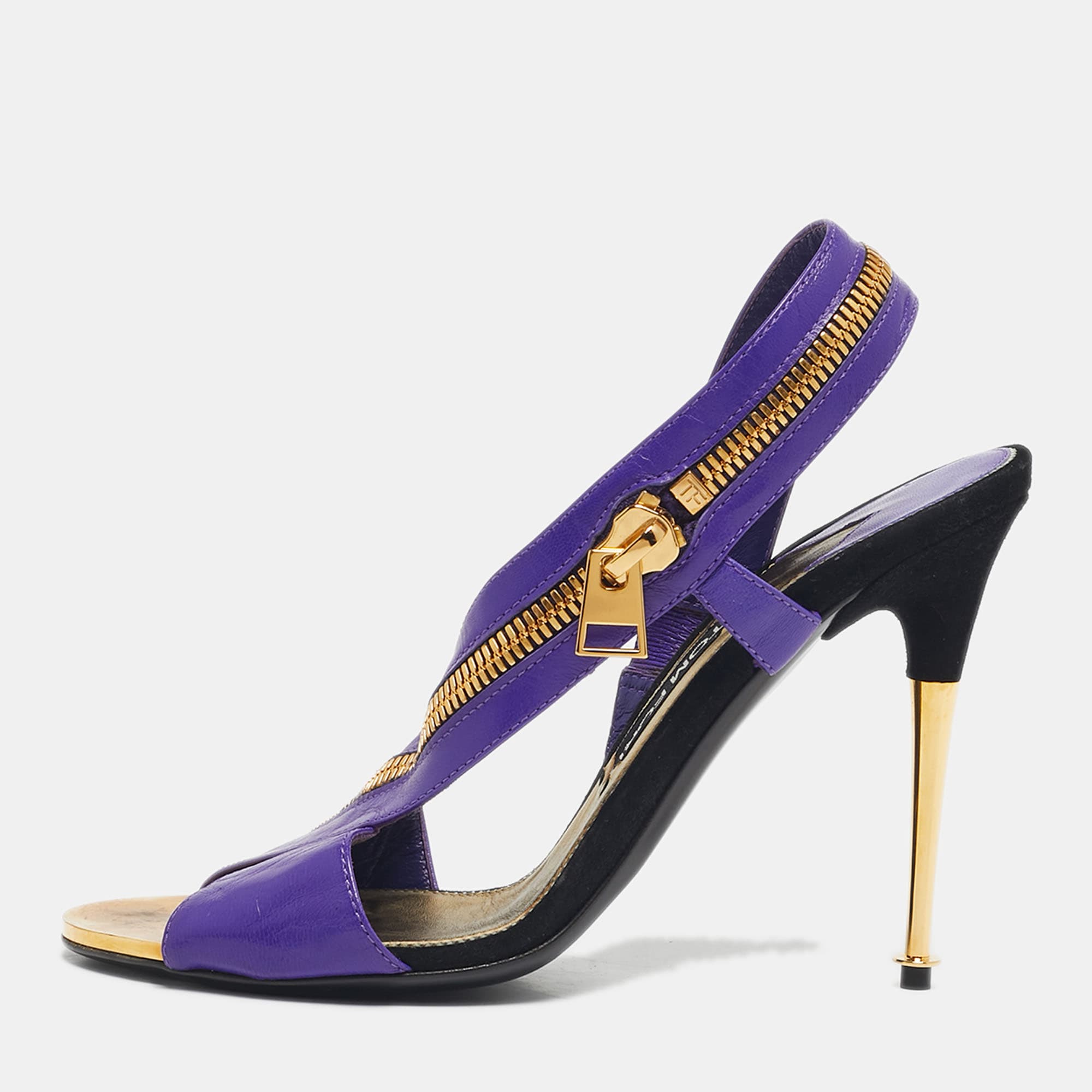 Tom Ford Purple Leather Zip Ankle Strap Sandals Size 40