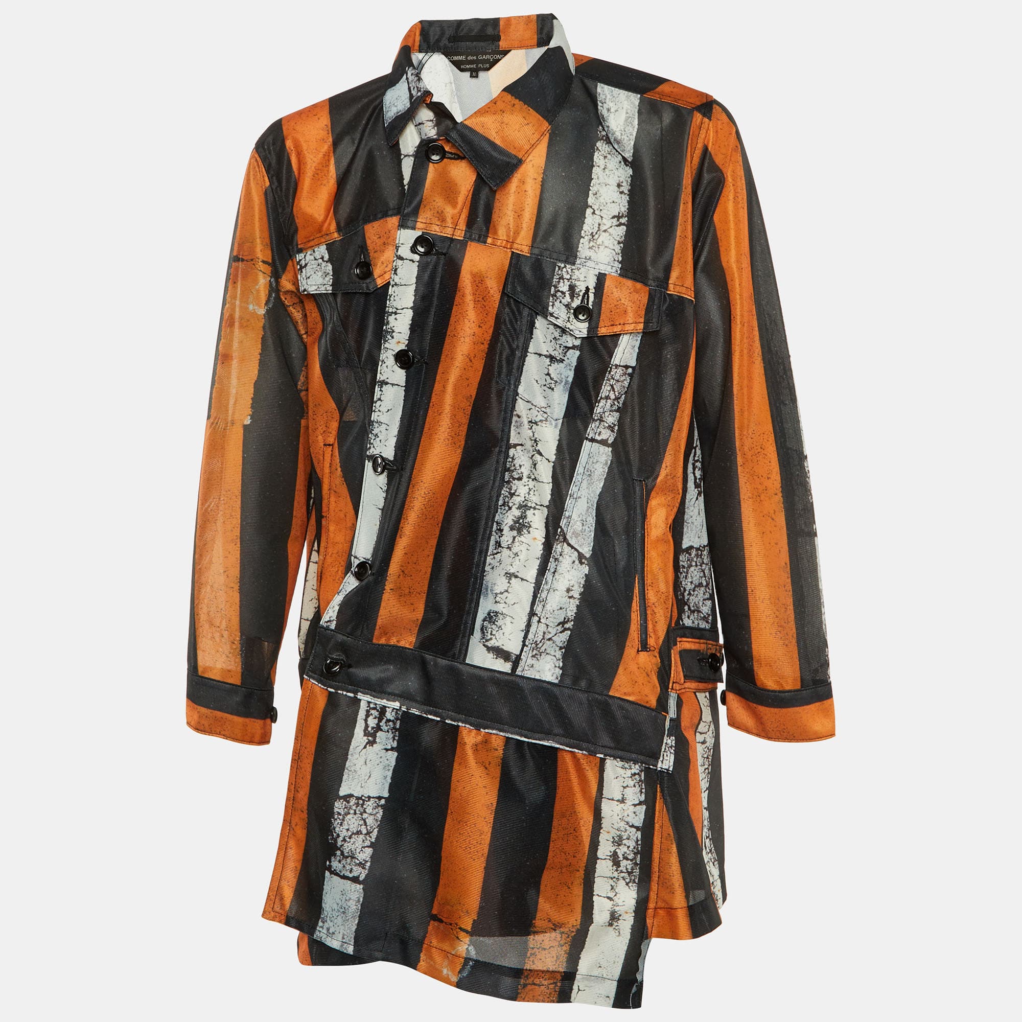 Comme des Garcons Homme Plus Multicolor Striped Mesh Long Jaacket M