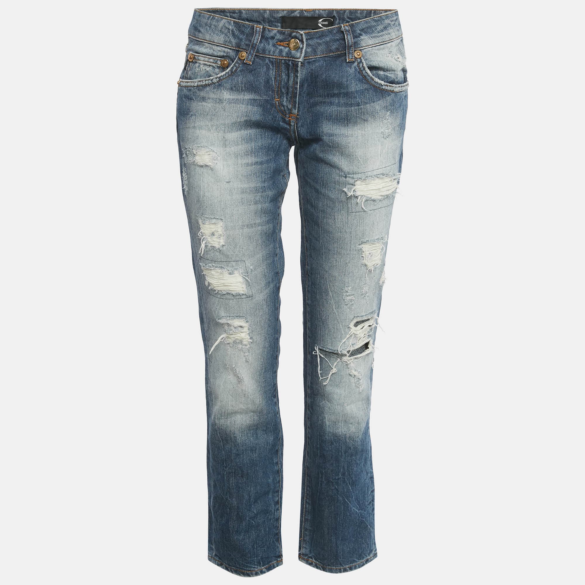 Just Cavalli Blue Stone Wash Denim Distressed Jeans M Waist 27"