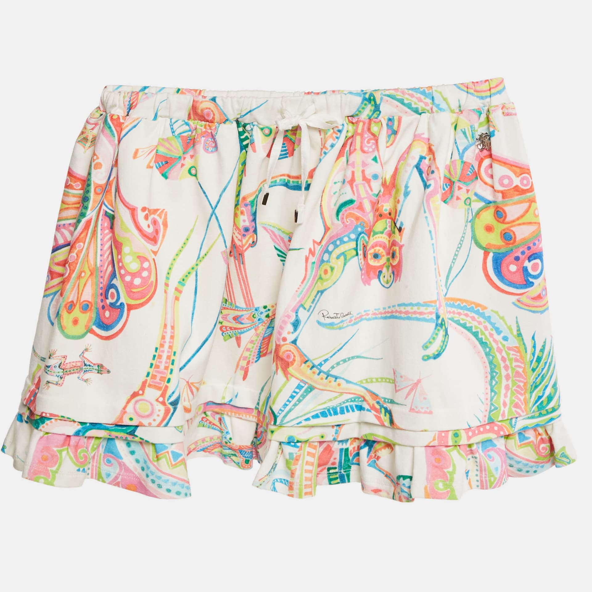Roberto Cavalli Kids White Printed Cotton Drawstring Skirt 10 Yrs