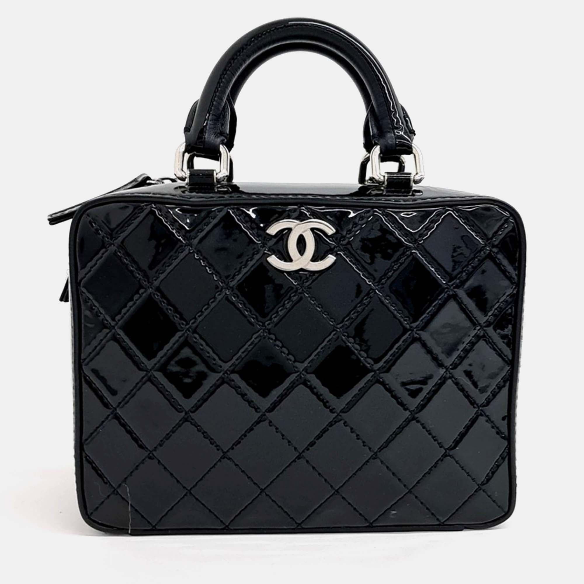 Chanel Small Black Patent Leather Vanity Cosmetic Case
