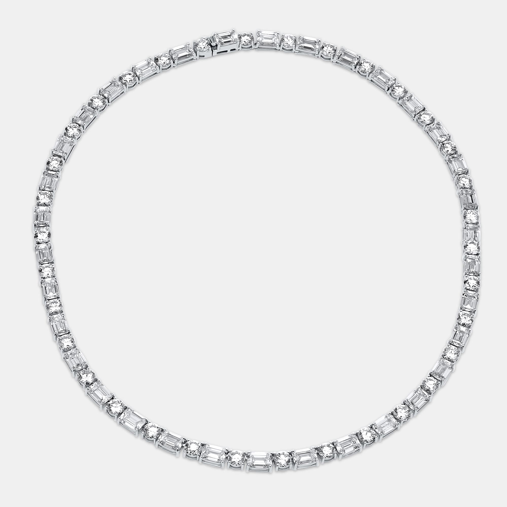 54 Cts Round Emerald 18K White Gold Lab Grown Diamonds Necklace