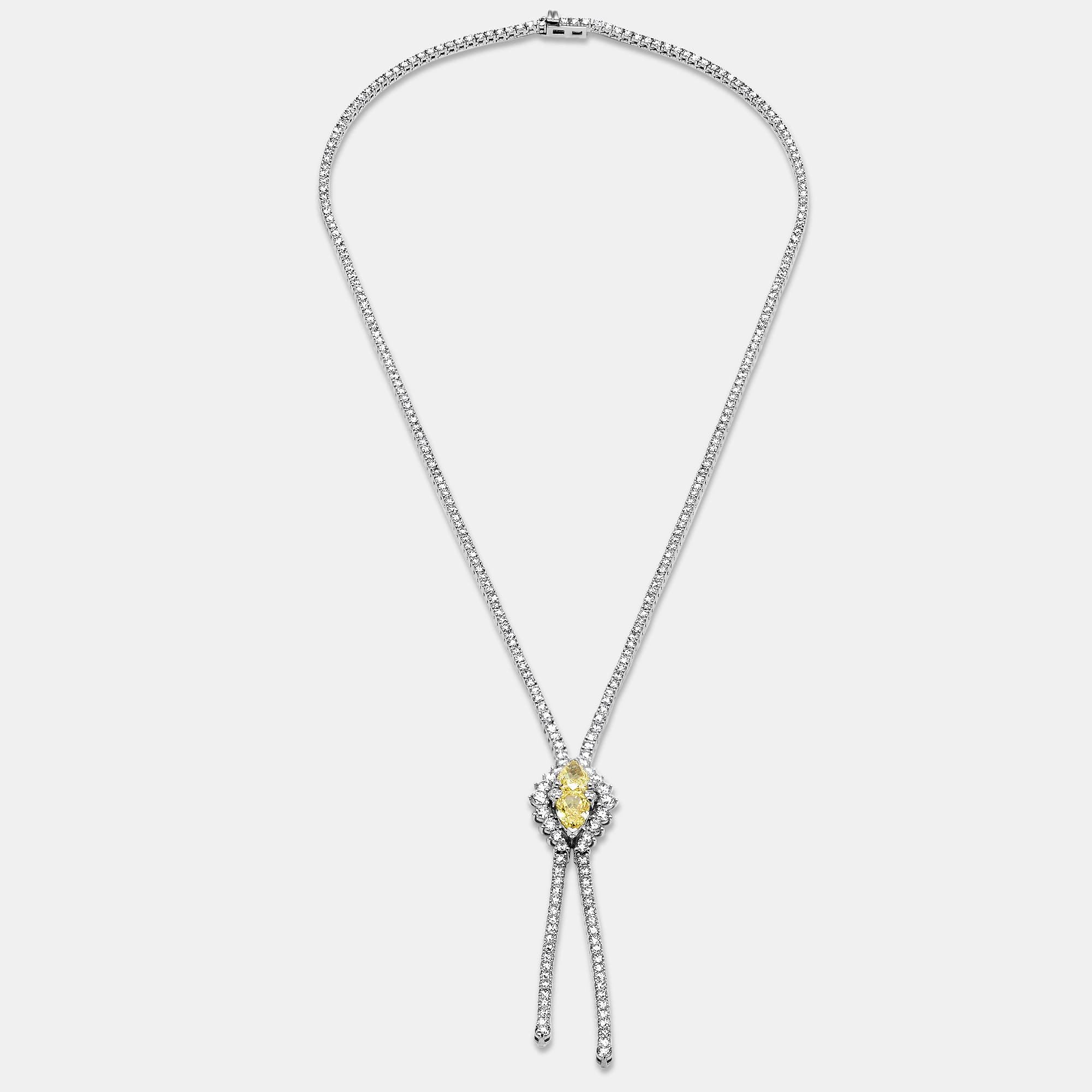 13 Cts Pear Round 18K White Gold Lab Grown Diamonds Necklace