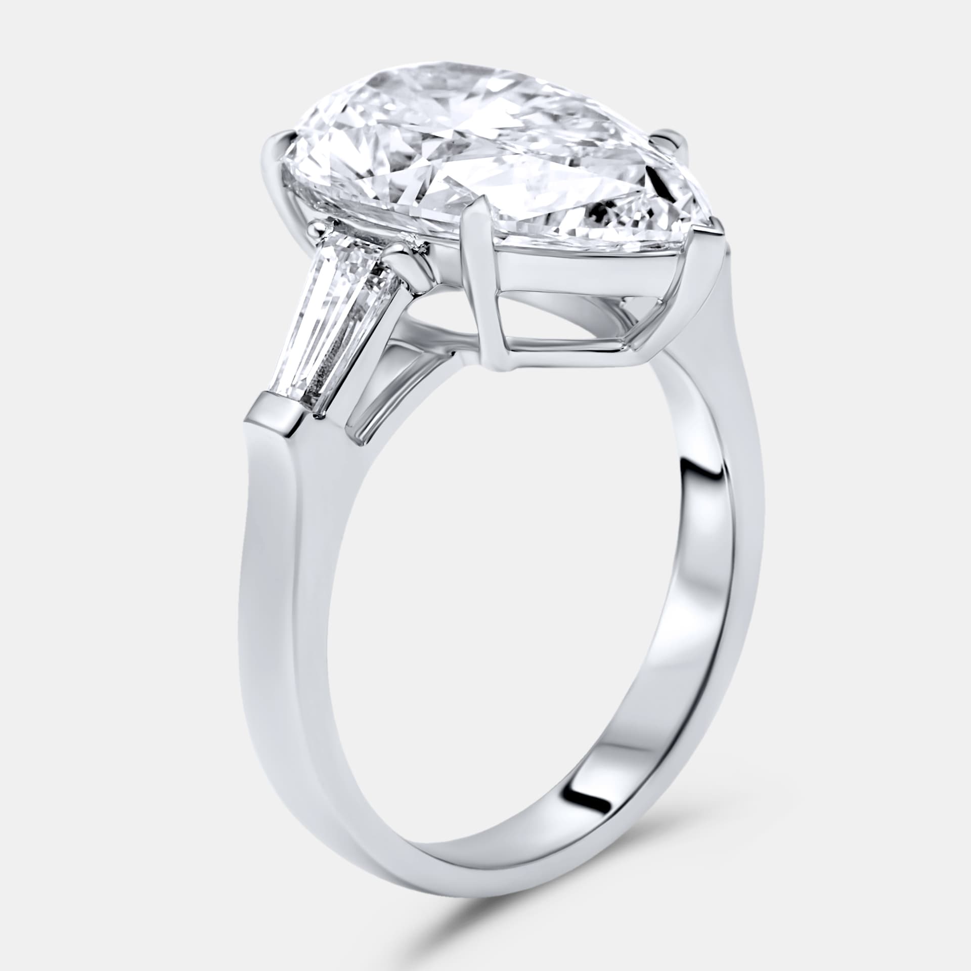 5.50 cts Pear Brilliant and Trapezoid Lab Grown Diamonds 18k White Gold Ring Size 54