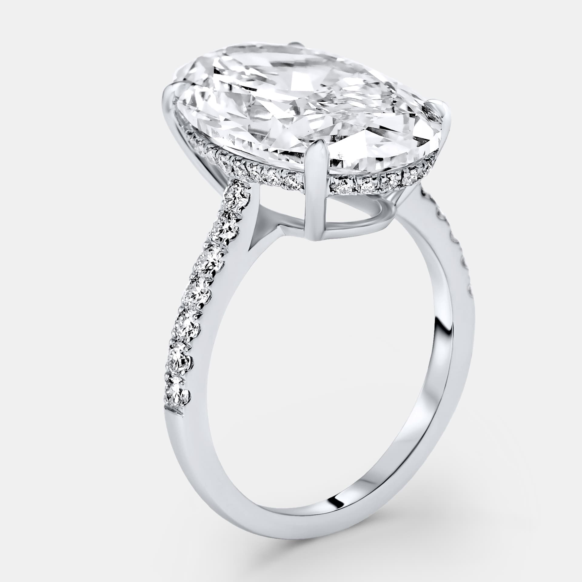 8.40 cts Oval Brilliant and Round Lab Grown Diamonds 18k White Gold Ring Size 54