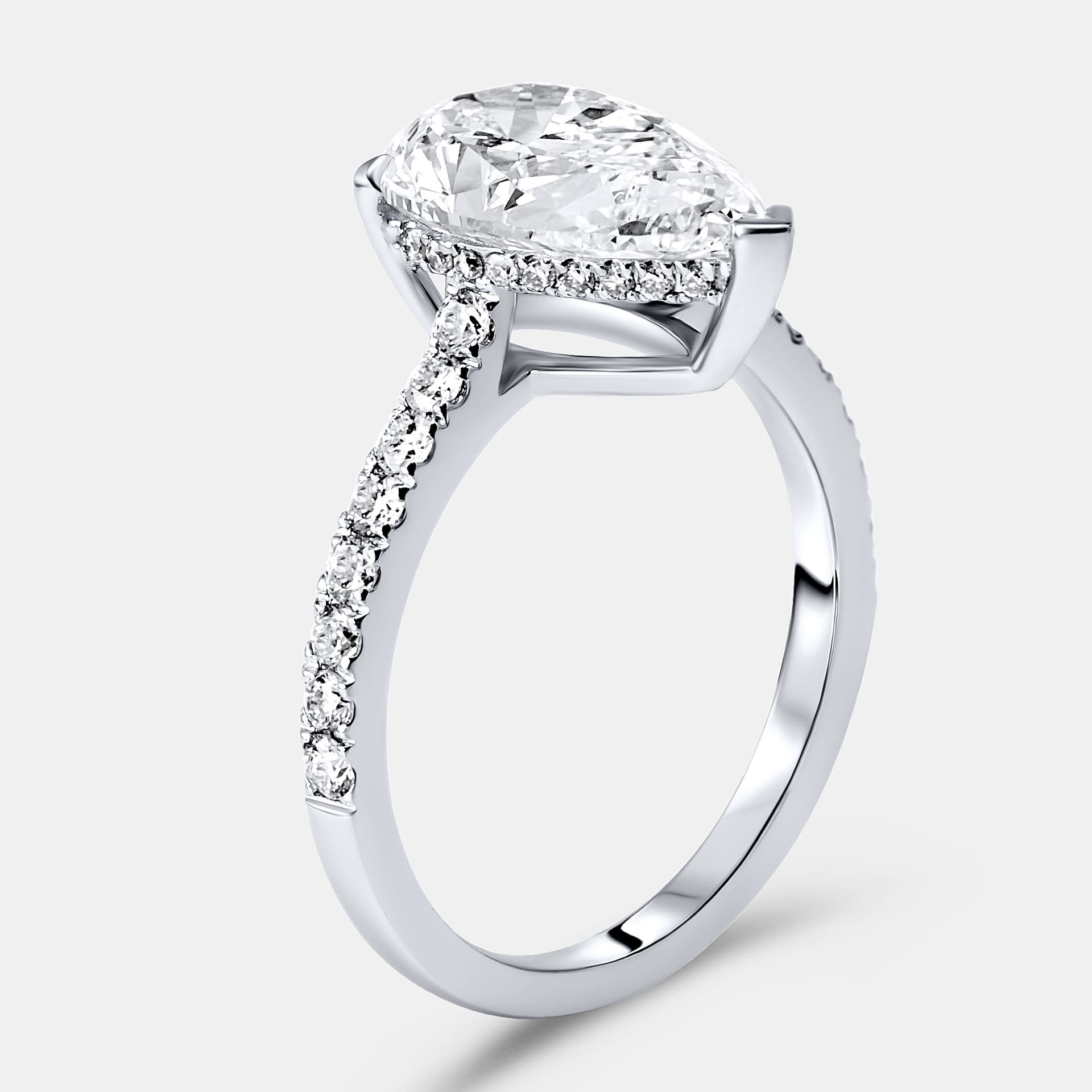 3.25 cts Pear Brilliant and Round Lab Grown Diamonds 18k White Gold Ring Size 54