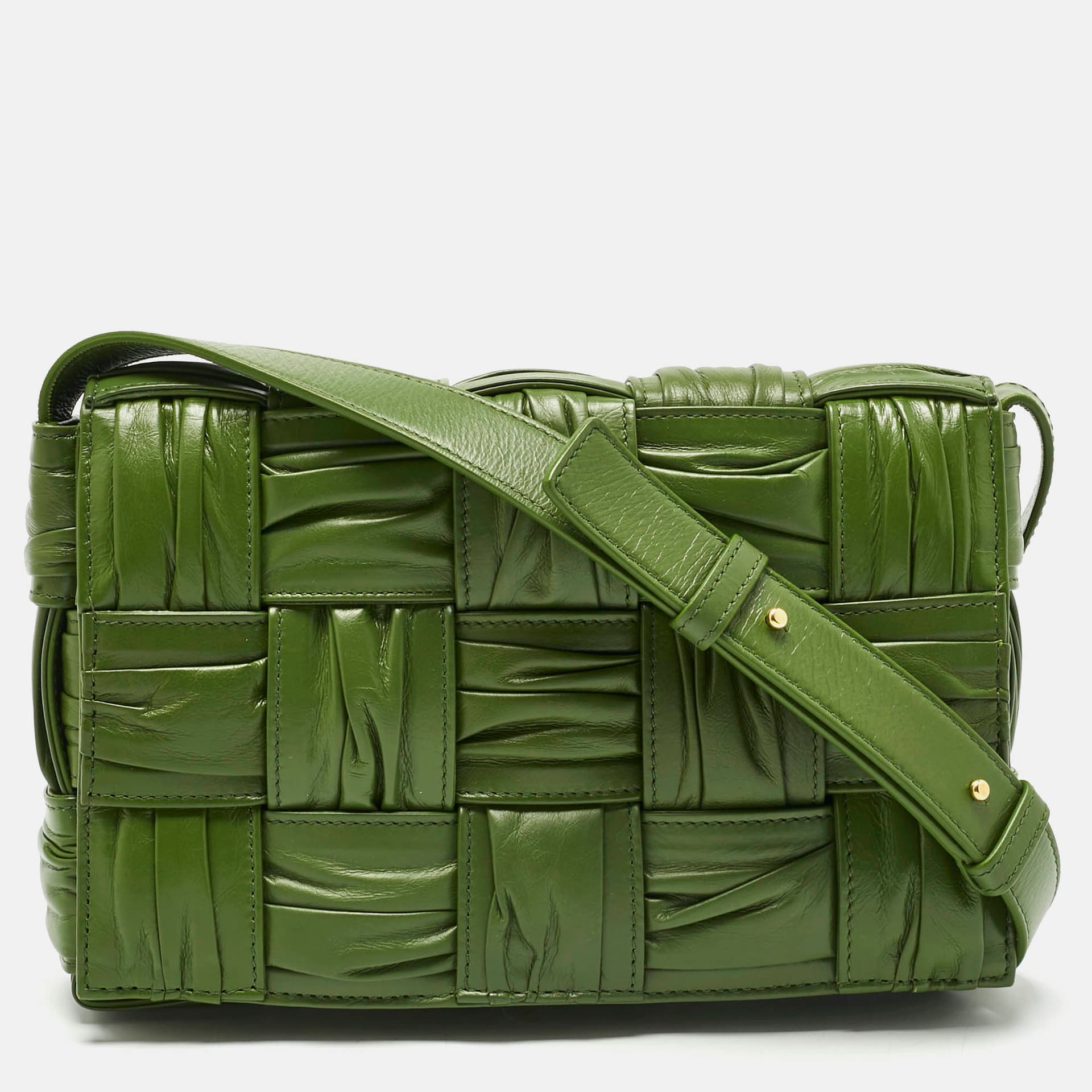 Bottega Veneta Green Plisse Intreccio Leather Cassette Shoulder Bag