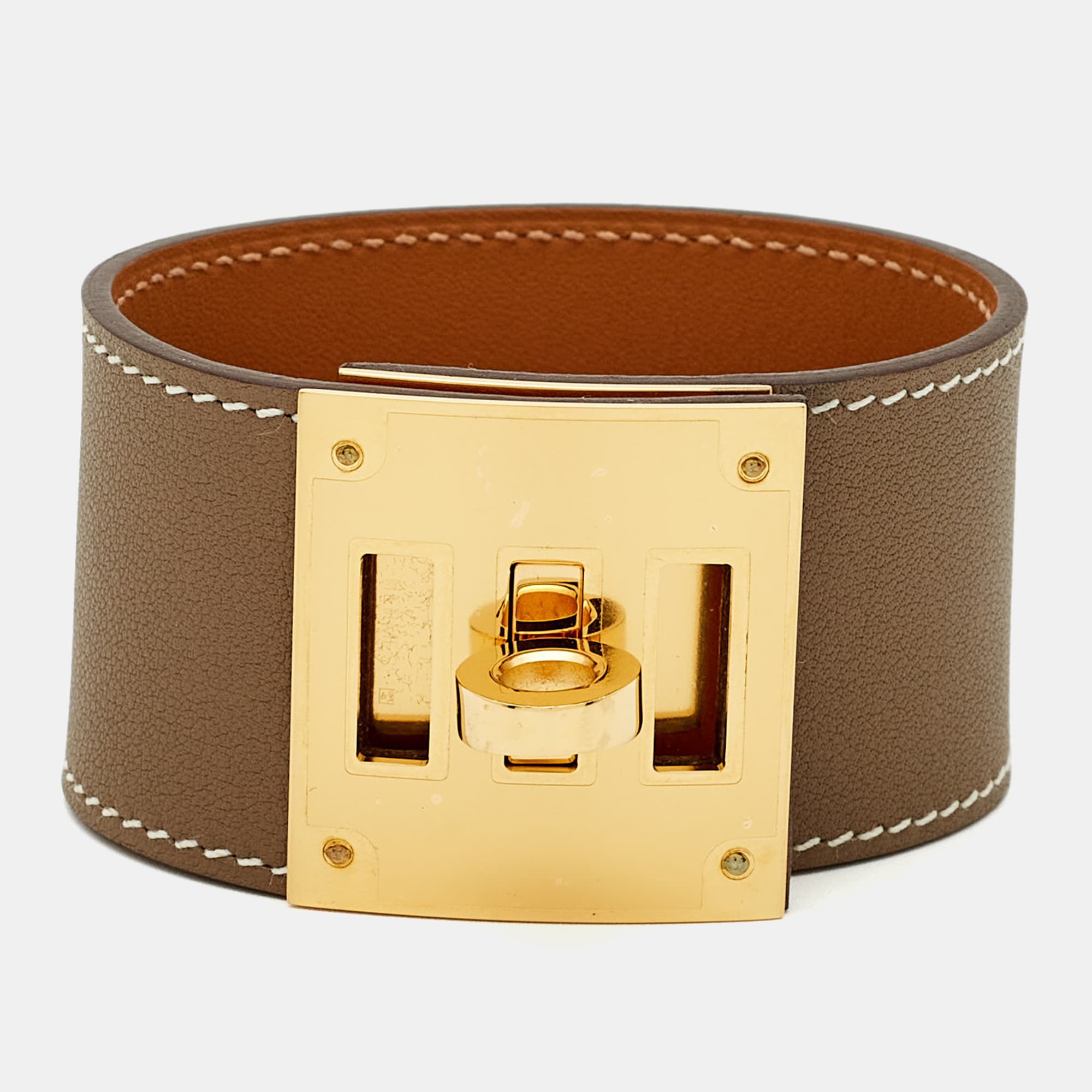 Herm&egrave;s Kelly Dog Leather Gold Plated Bracelet T3