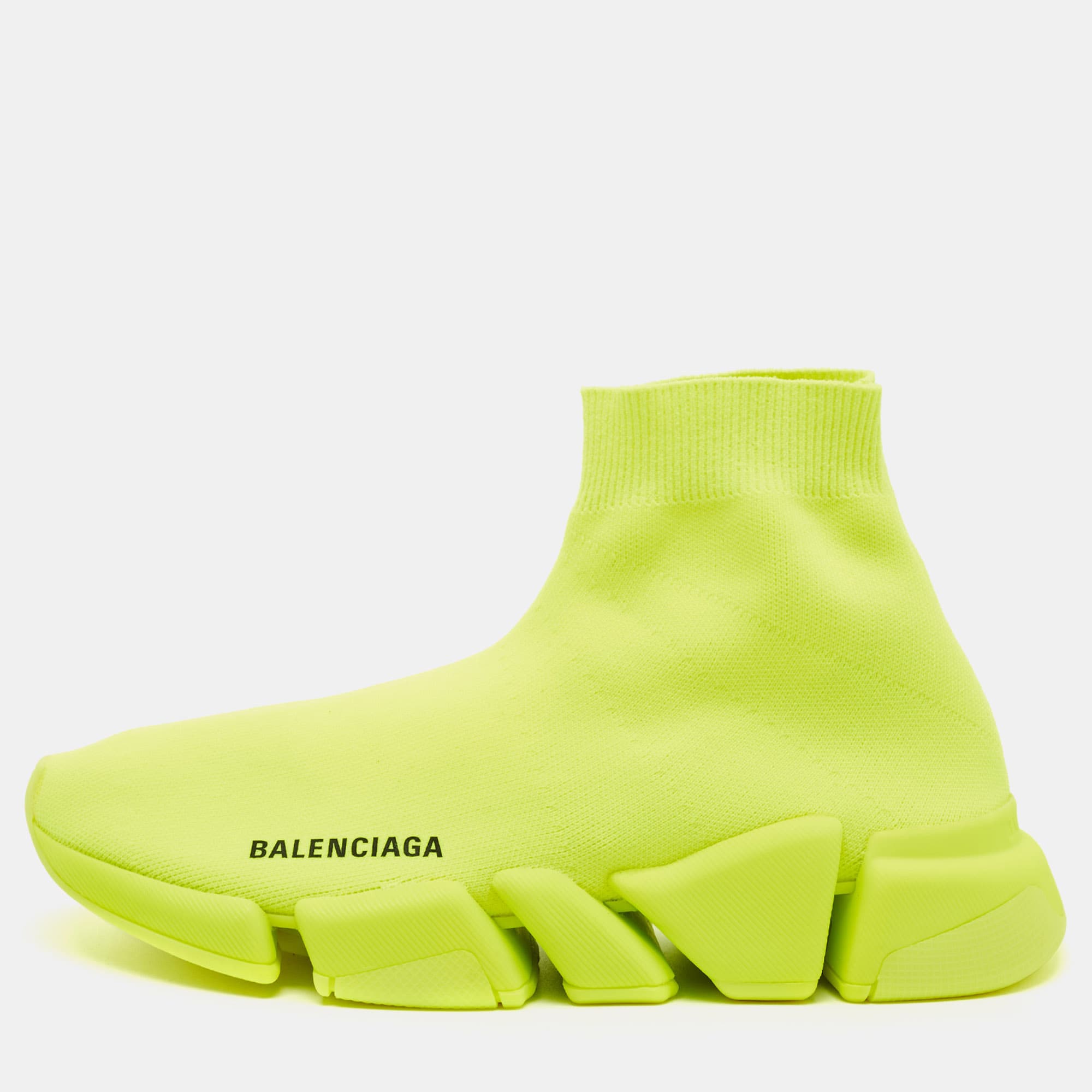 Balenciaga speed 2.0 Size 38 Yellow Knit Fabric High Top Sneakers