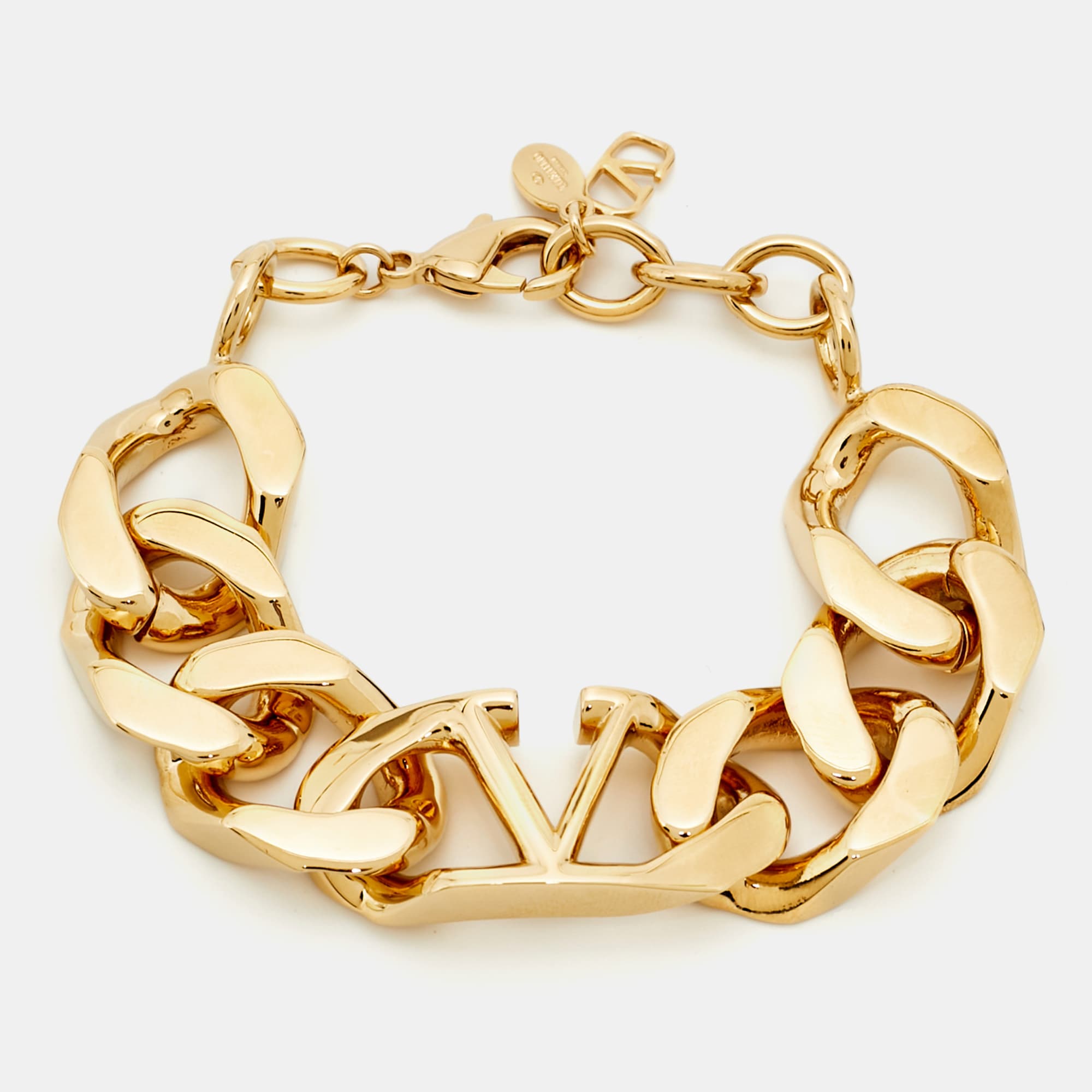 Valentino Chunky Vlogo Gold Tone Chain Link Bracelet