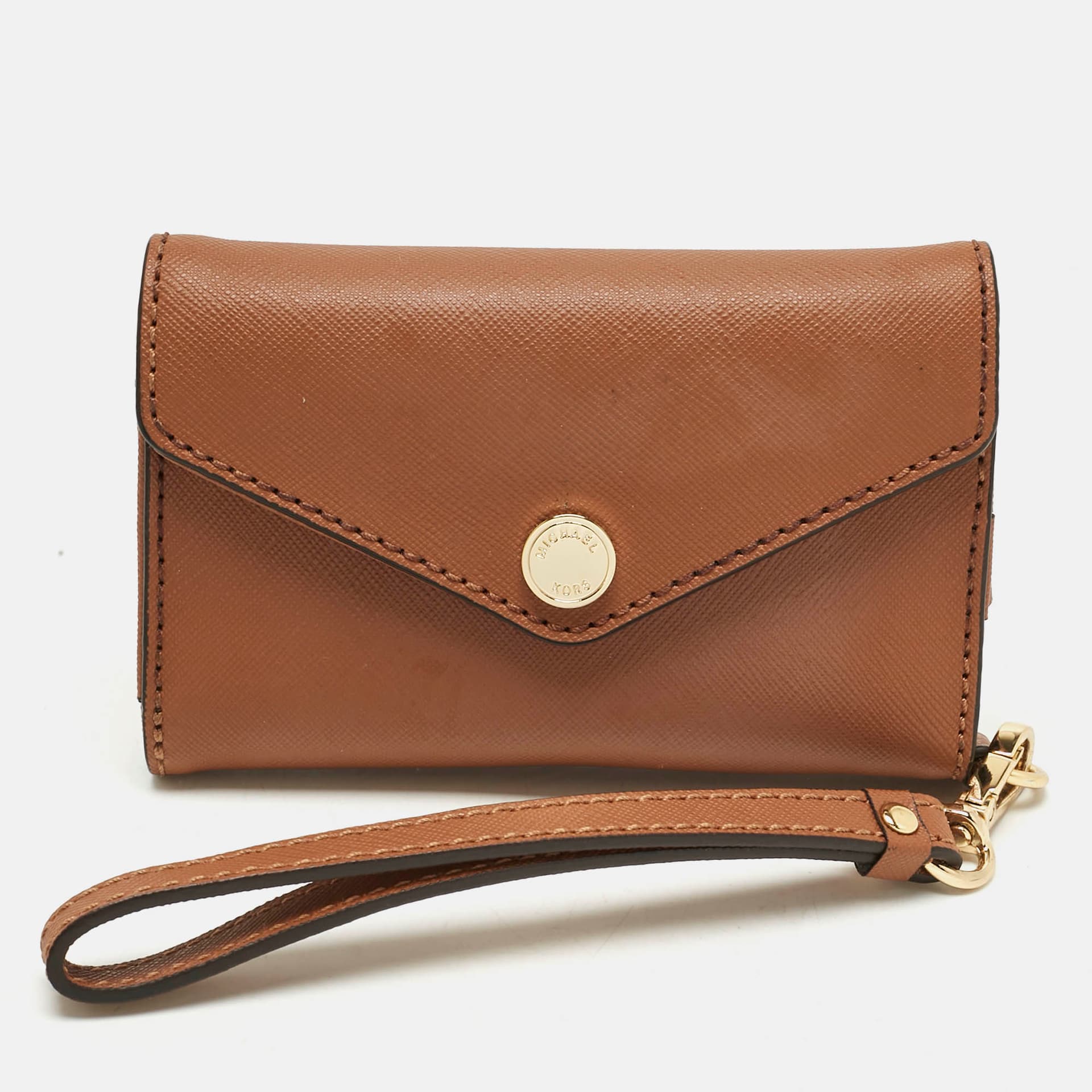 Michael Kors Brown Leather Phone Wristlet Compact Wallet
