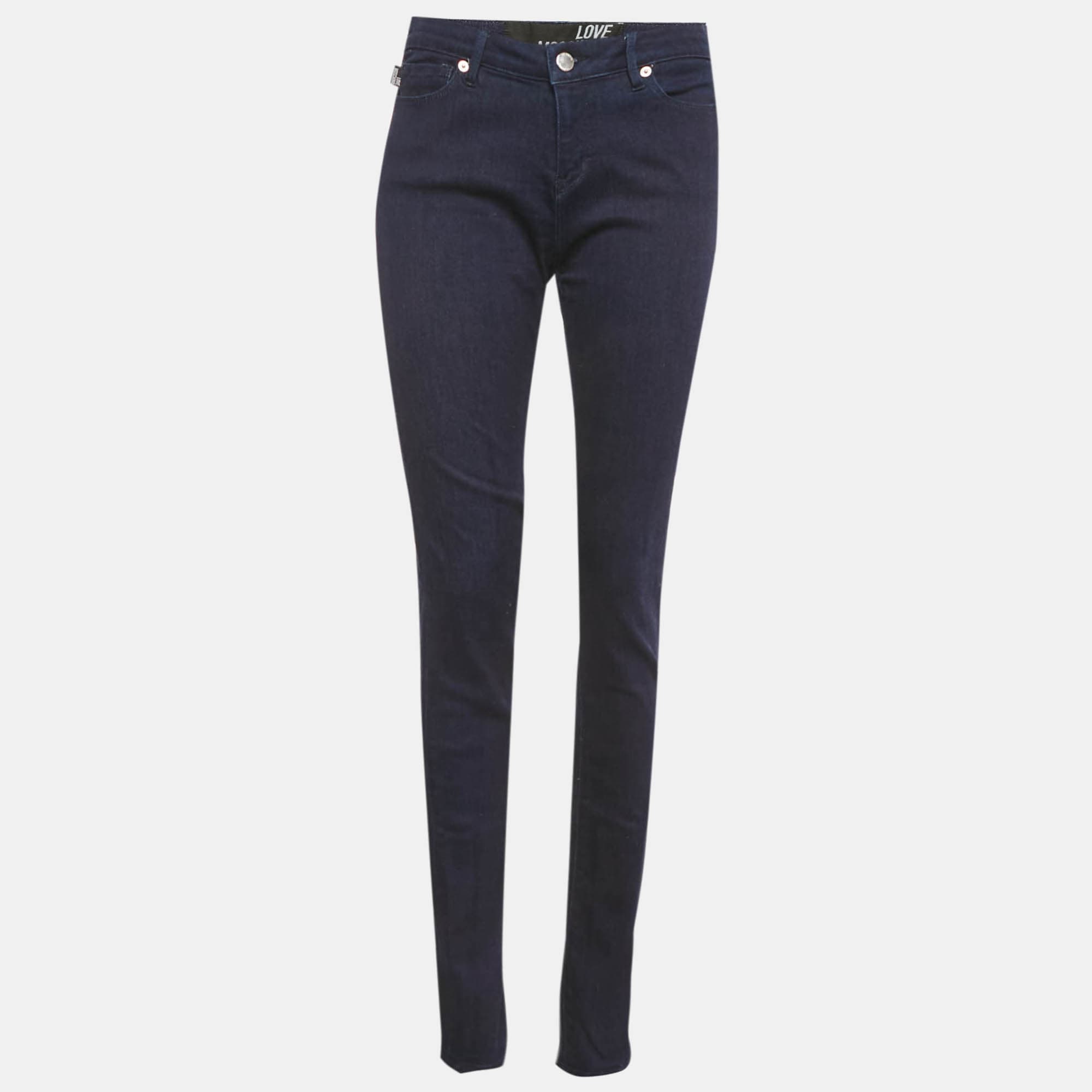 Love Moschino Dark Blue Love Moschino Print Denim Stretch Skinny Fit Jeans L Waist 31"