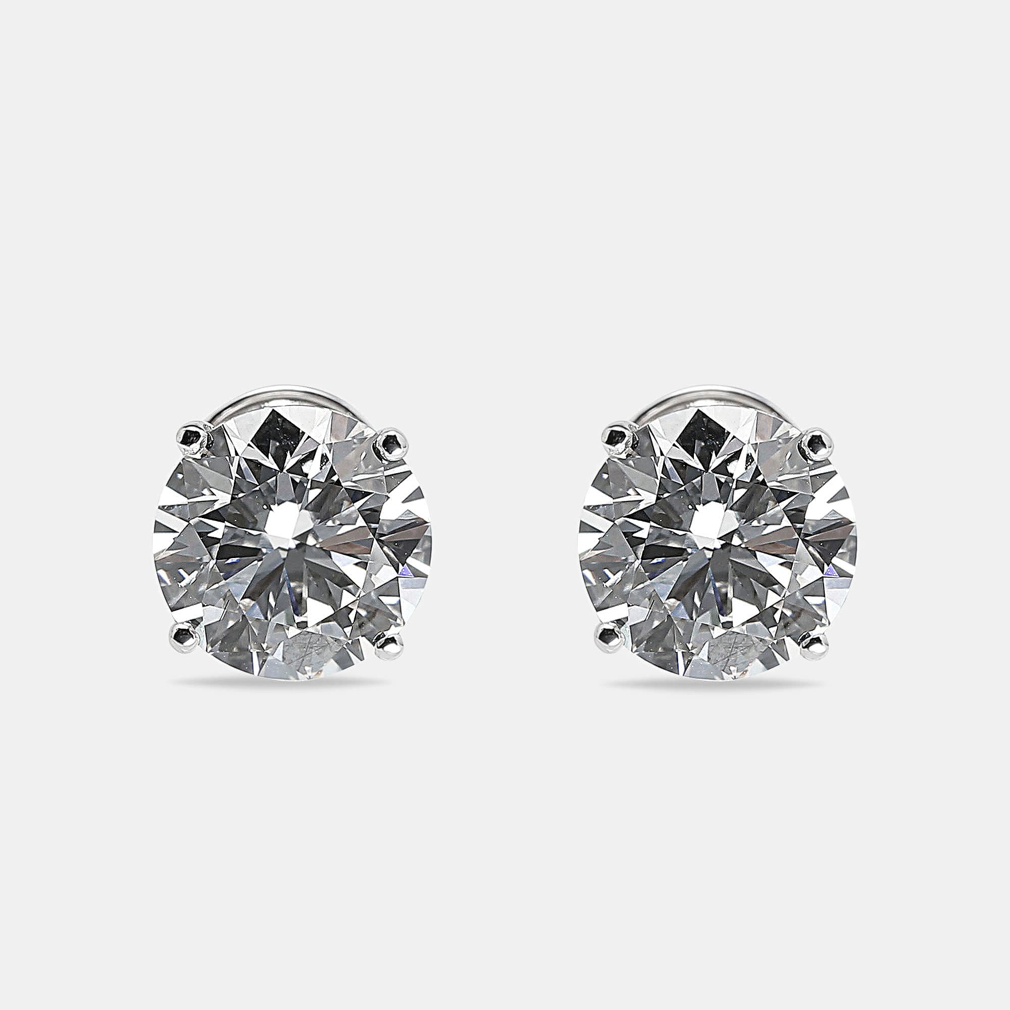 8.00 cts Round Brilliant Cut 18k White Gold Lab Grown Diamonds Solitaire Stud Earrings