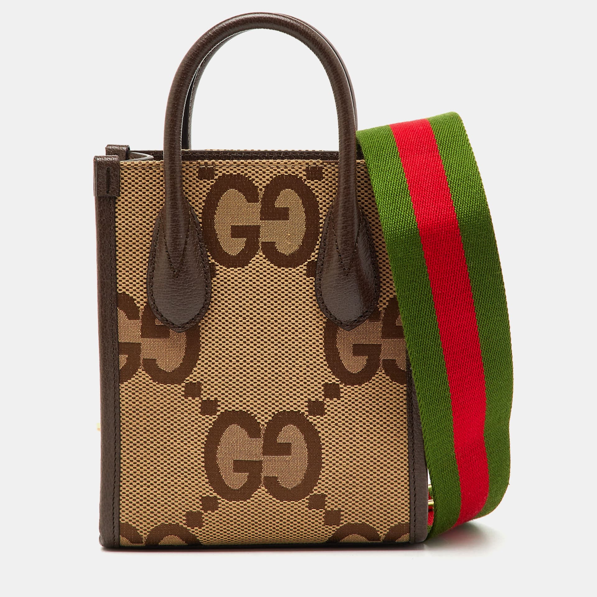 Gucci Beige/Brown Jumbo GG Canvas and Leather Mini Vertical Tote