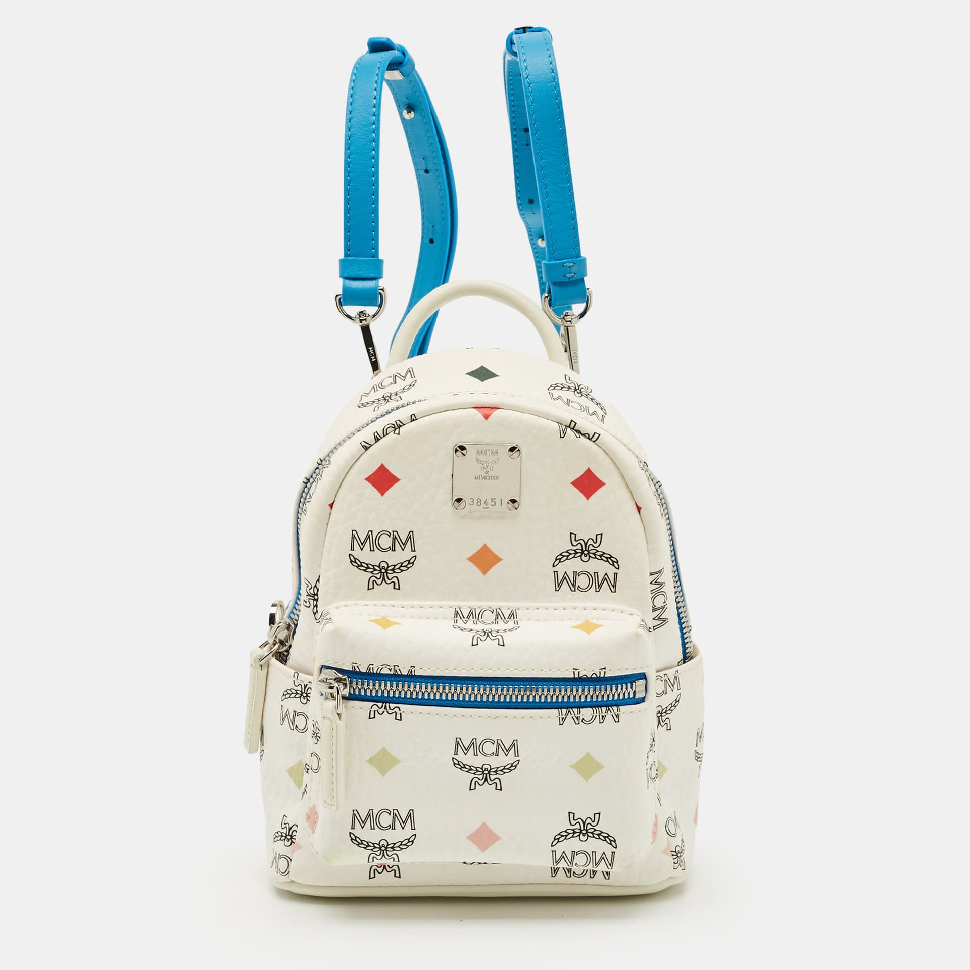 MCM Blue/White Visetos Coated Canvas and Leather Mini Stark Backpack