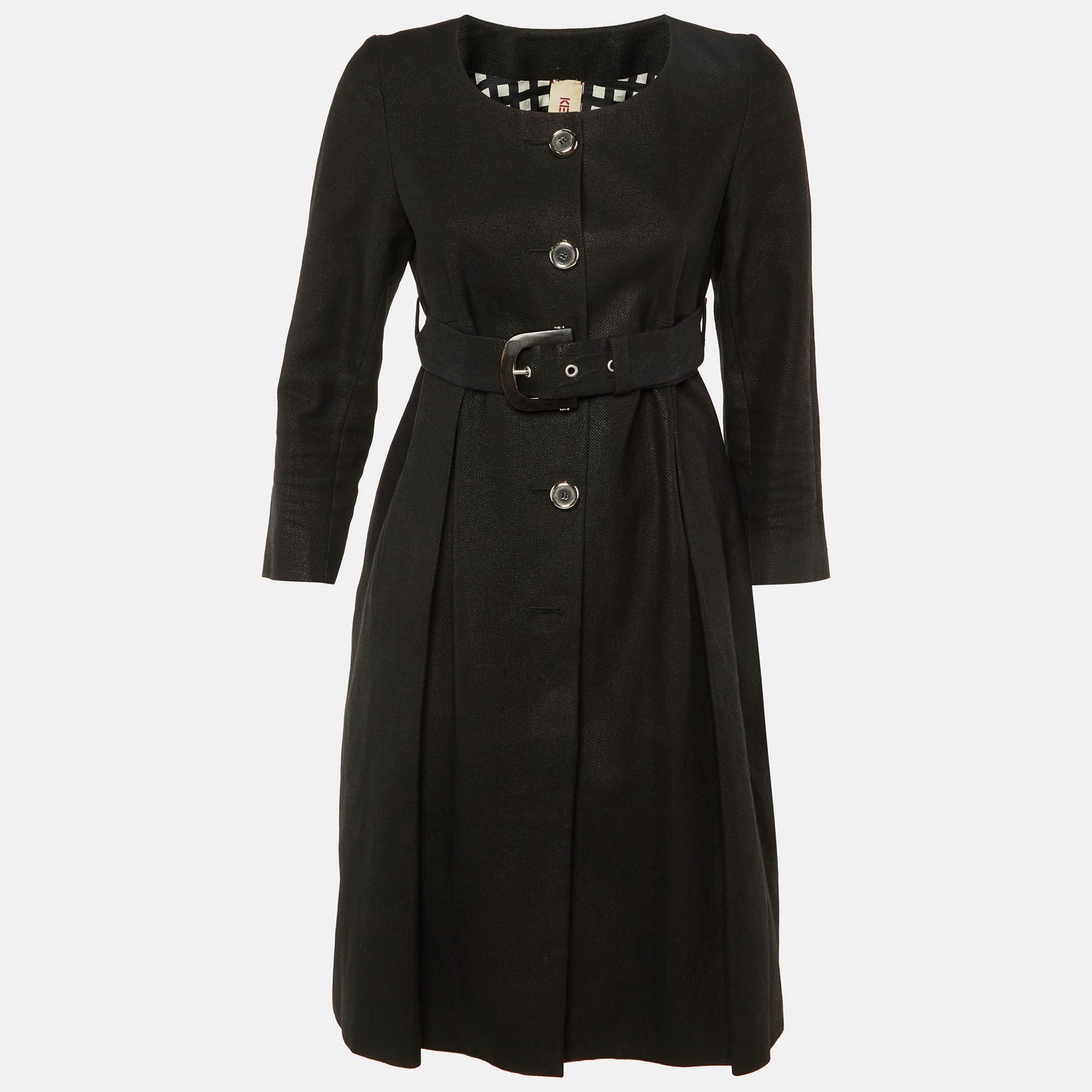 Kenzo Defile Black Paper & Cotton Belted Coat S