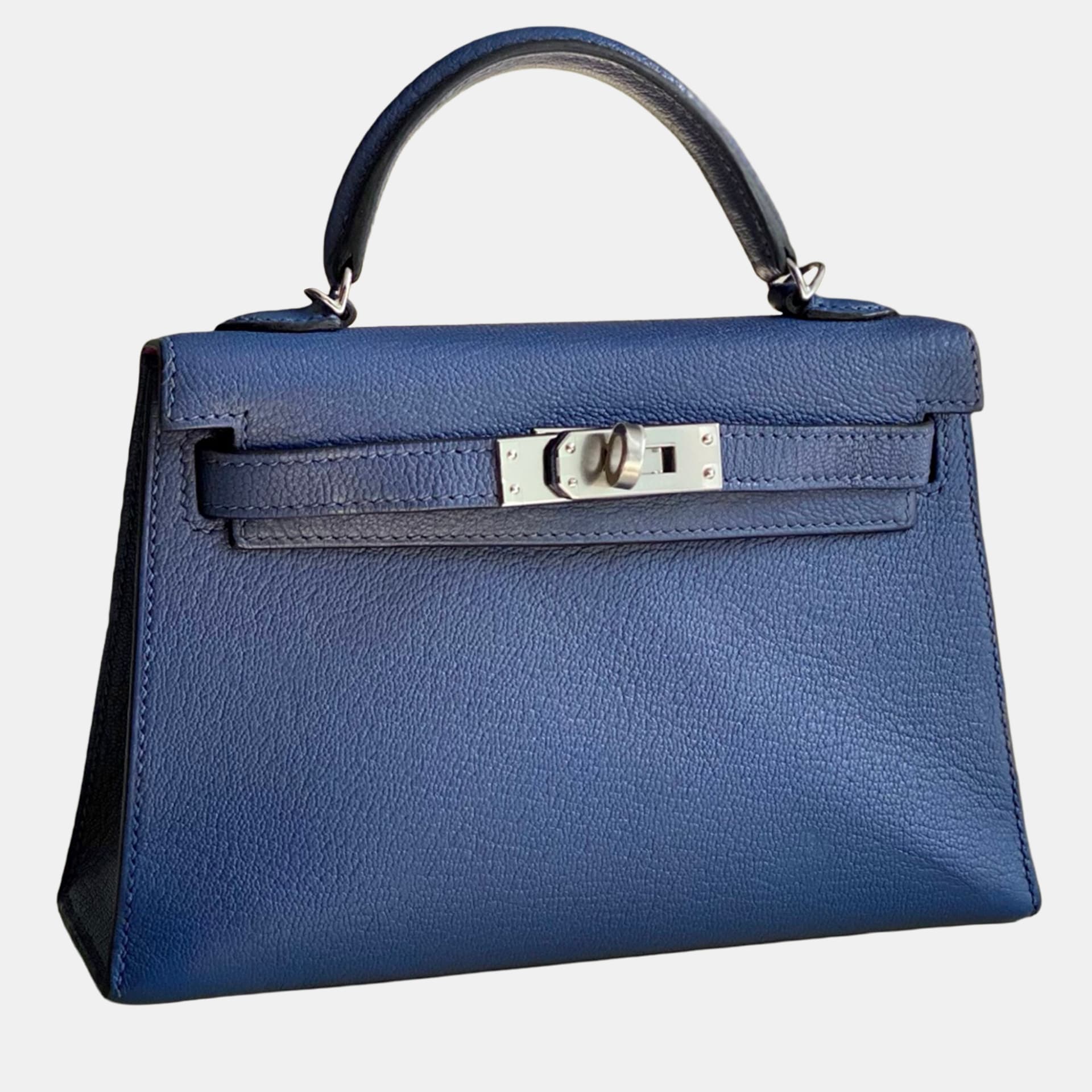 Hermes Kelly II Mini Agate Blue Epsom Leather Top Handle Bag