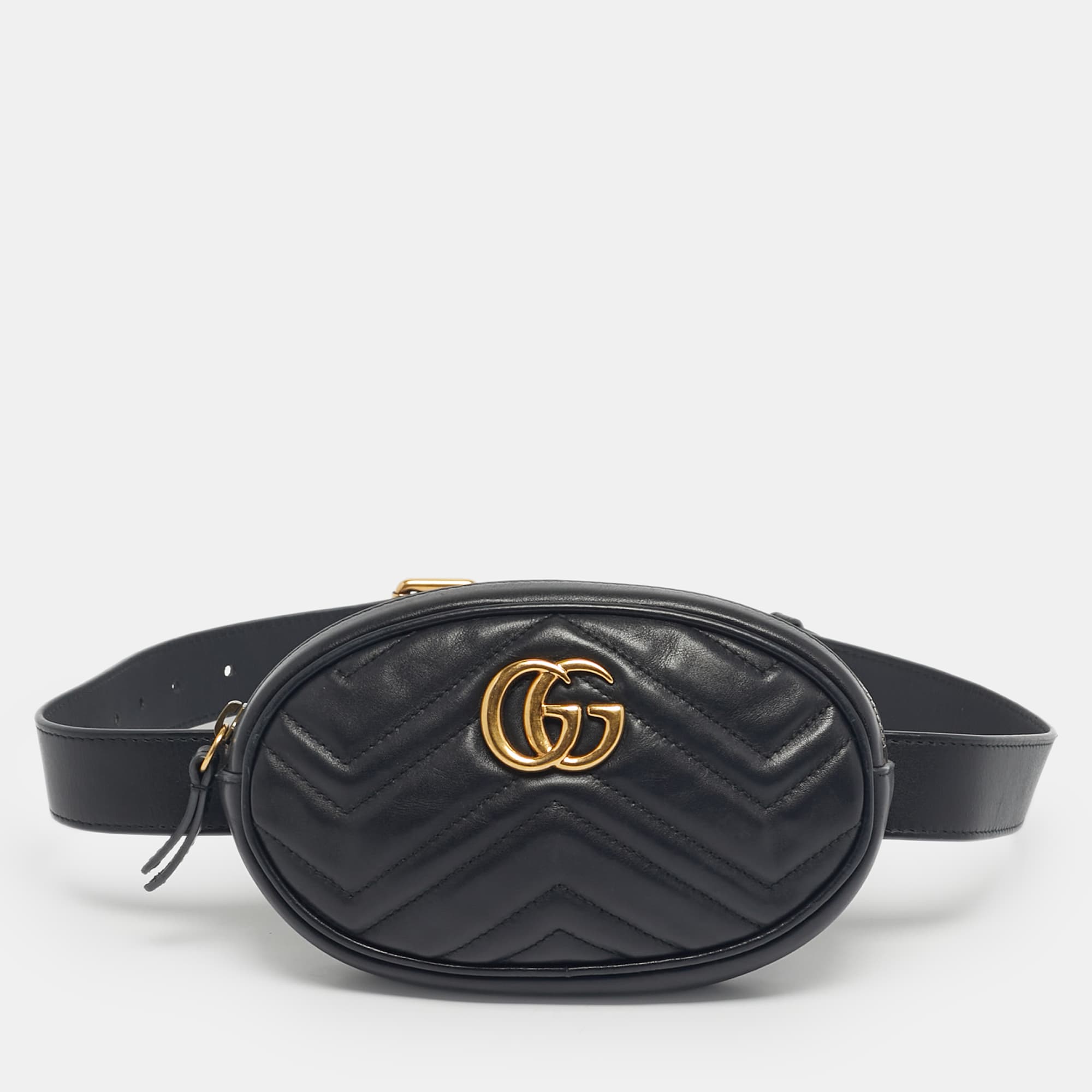 Gucci Black Matelass&eacute; Leather GG Marmont Belt Bag