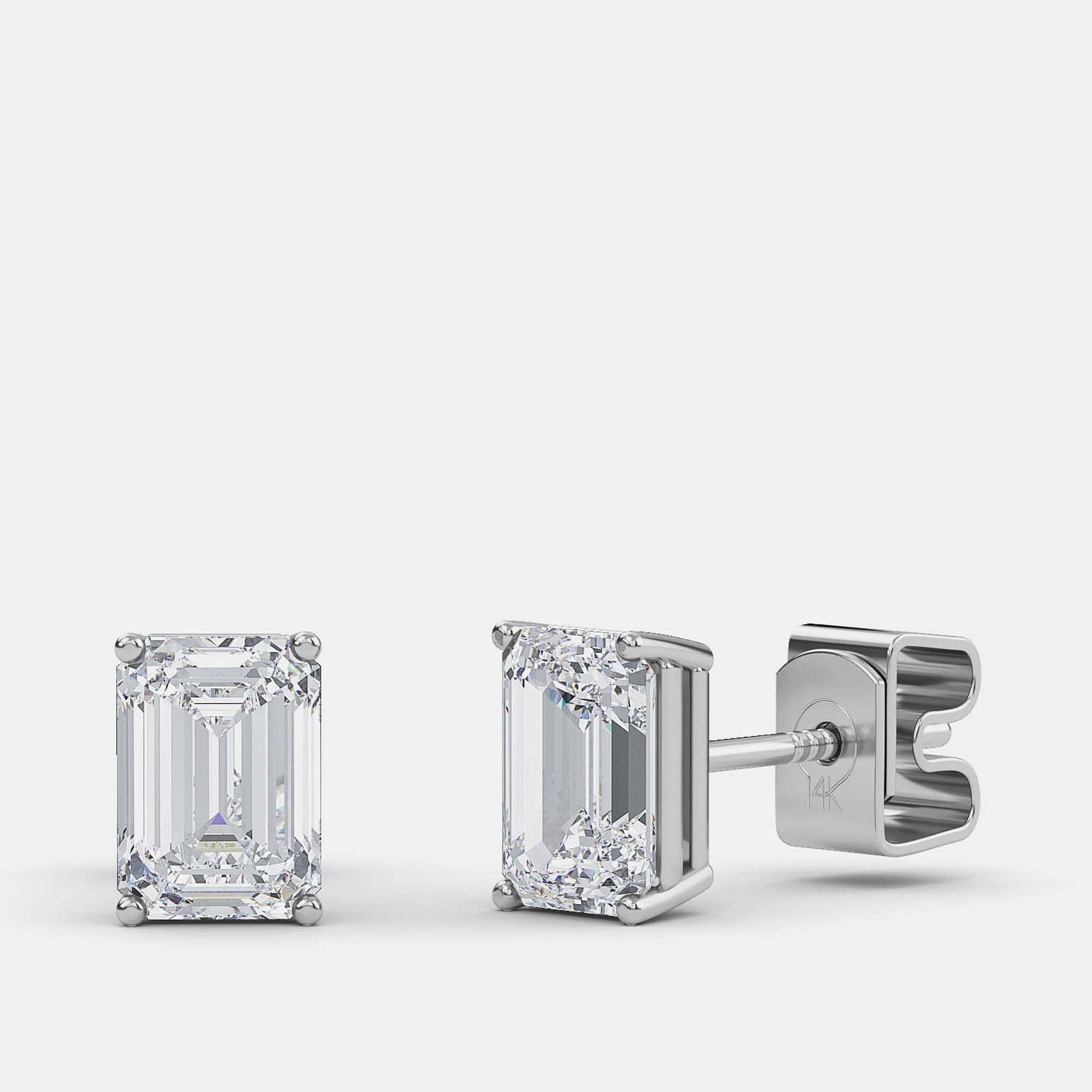 5.00 Ct Emerald 14K White Gold Lab Grown Diamond Solitaire 4 Prong Earring