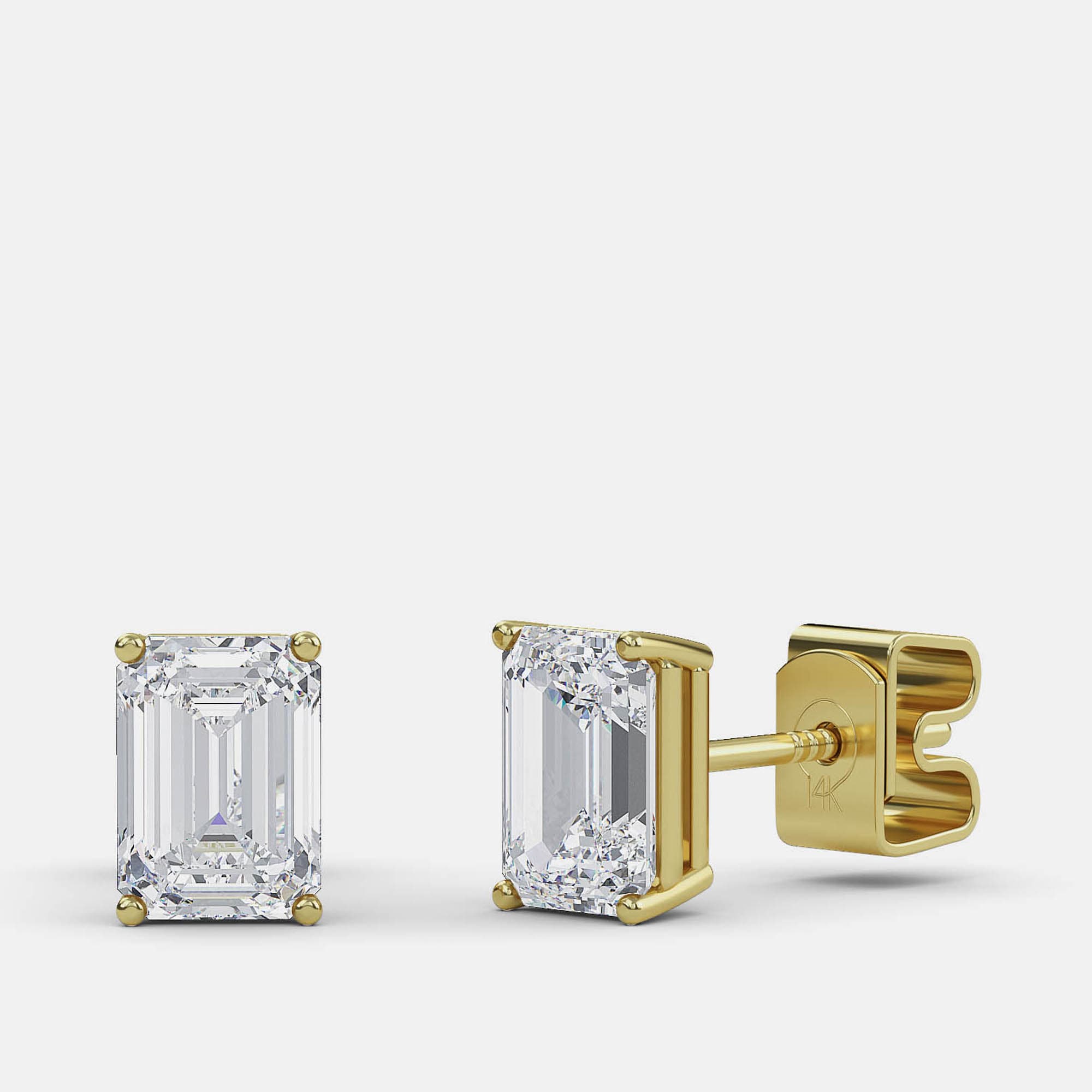 6.00 Ct Emerald 14K Yellow Gold Lab Grown Diamond Solitaire 4 Prong Earring