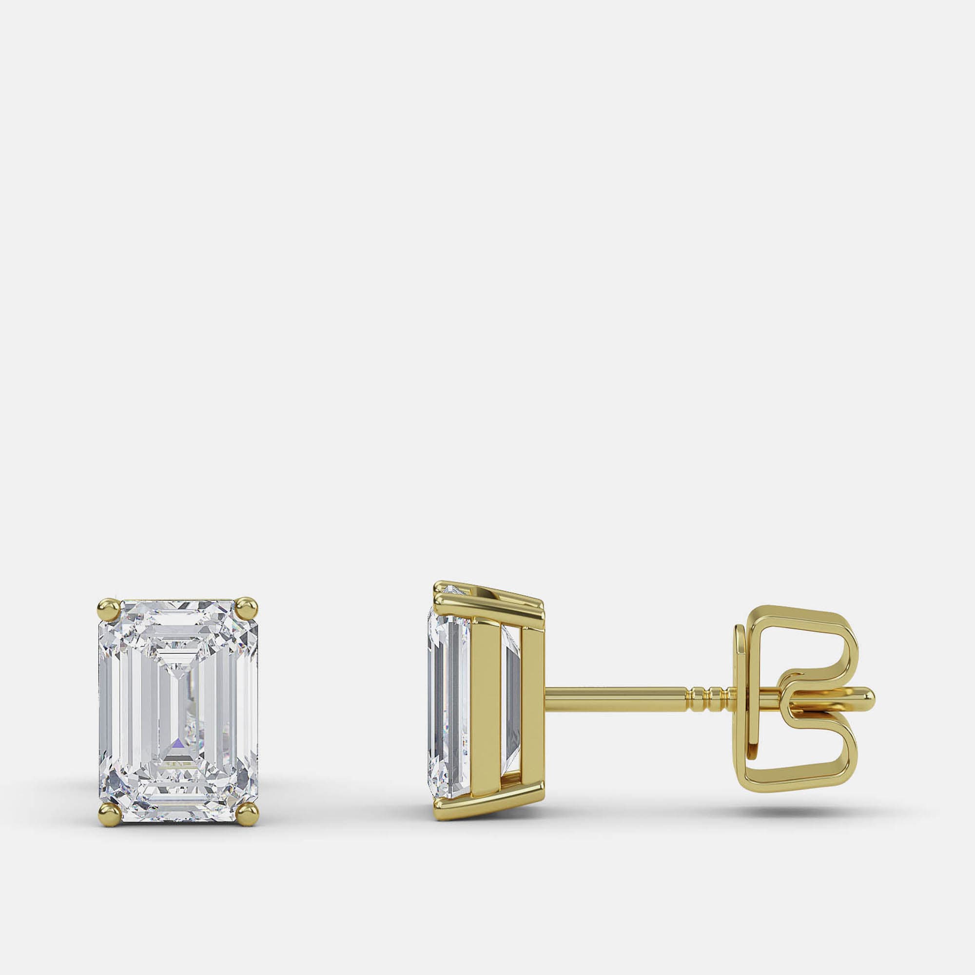 7.00 Ct Emerald 14K Yellow Gold Lab Grown Diamond Solitaire 4 Prong Earring