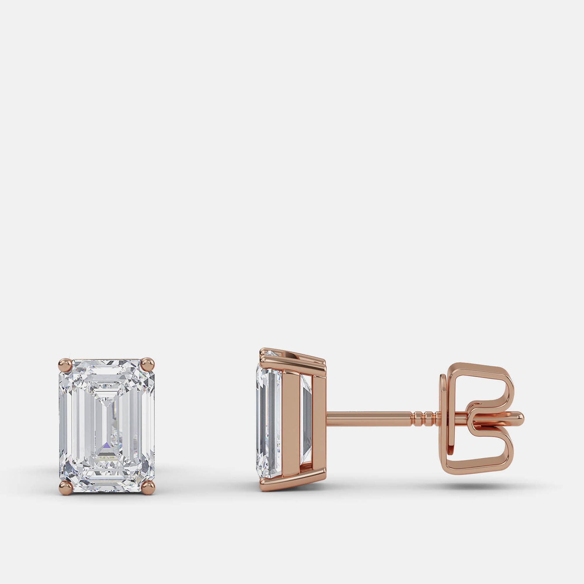 4.00 Ct Emerald 14K Rose Gold Lab Grown Diamond Solitaire 4 Prong Earring