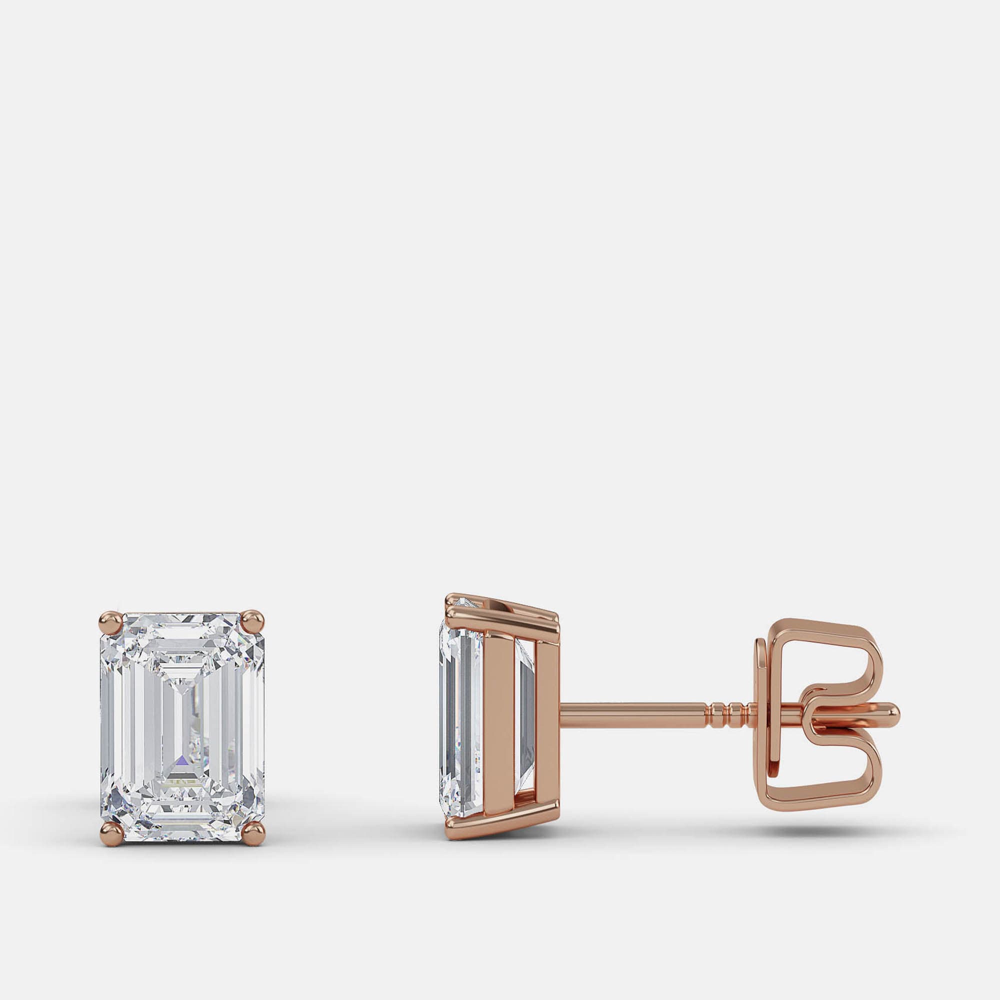 7.00 Ct Emerald 14K Rose Gold Lab Grown Diamond Solitaire 4 Prong Earring