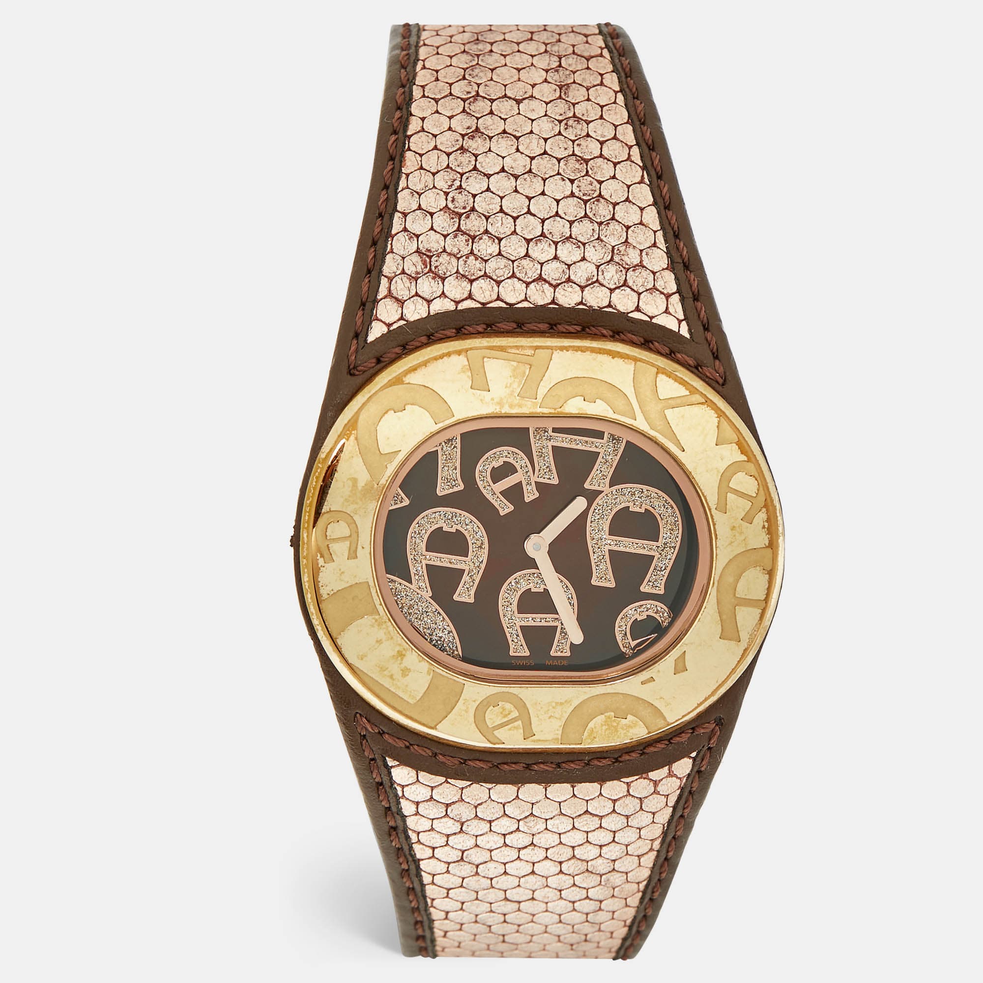 Aigner Ravello Due A39200 Brown Rose Gold Plated Stainless Steel Leather Rabello Due A39200 Women's Wristwatch 43 mm