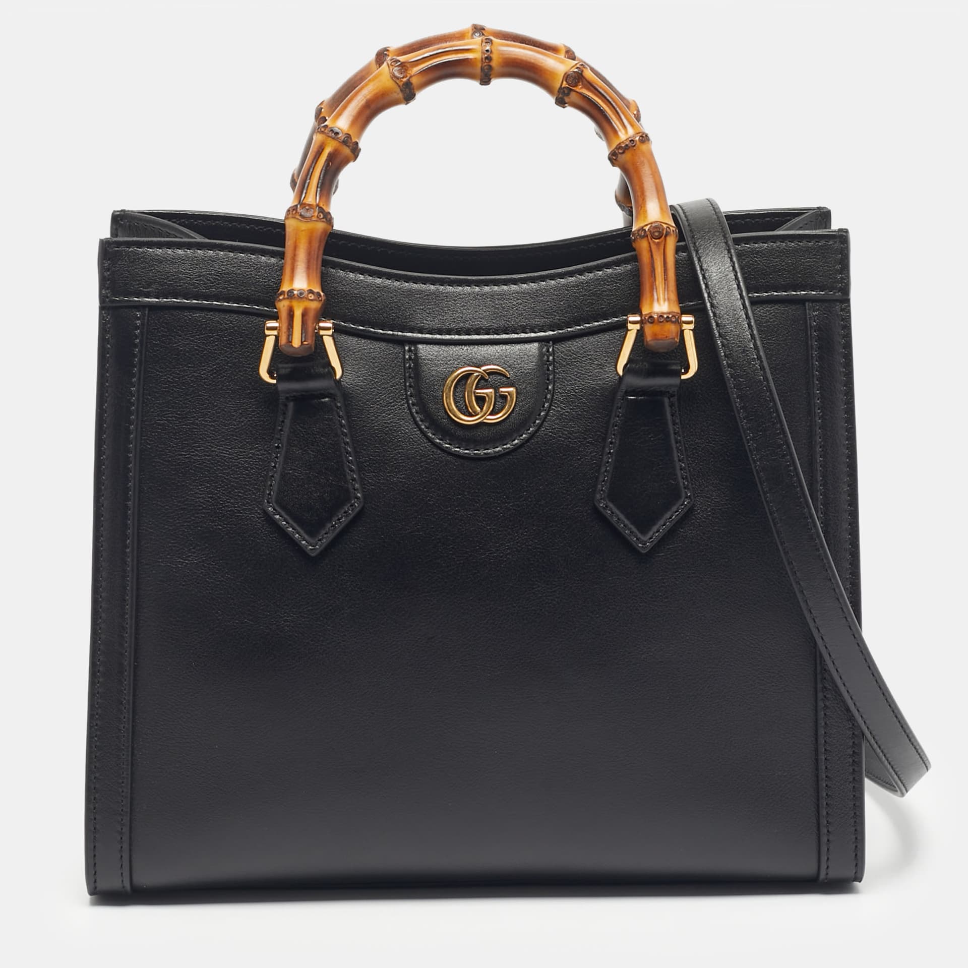 Gucci Black Leather Small Bamboo Diana Tote