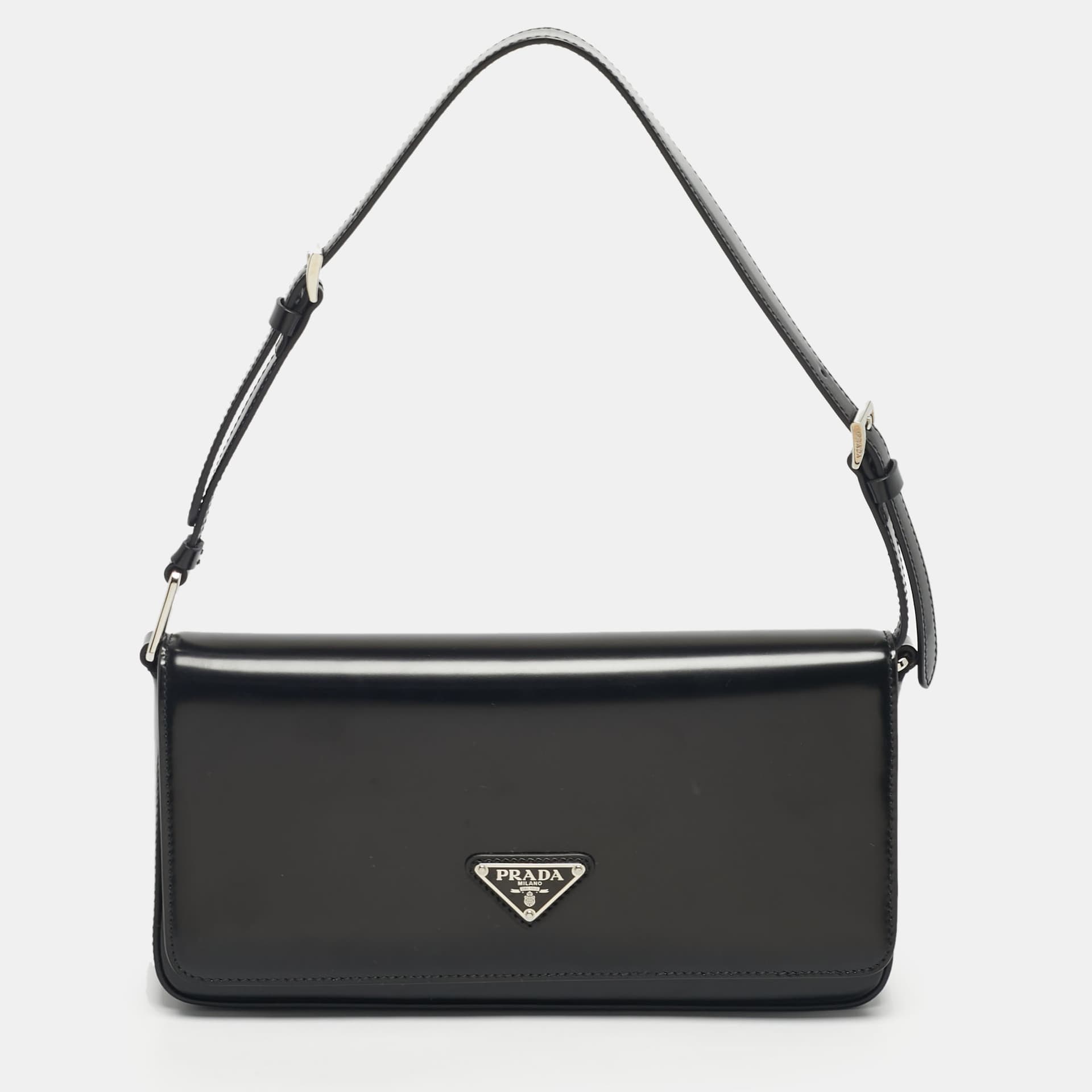 Prada Black Brushed Leather Femme Shoulder Bag