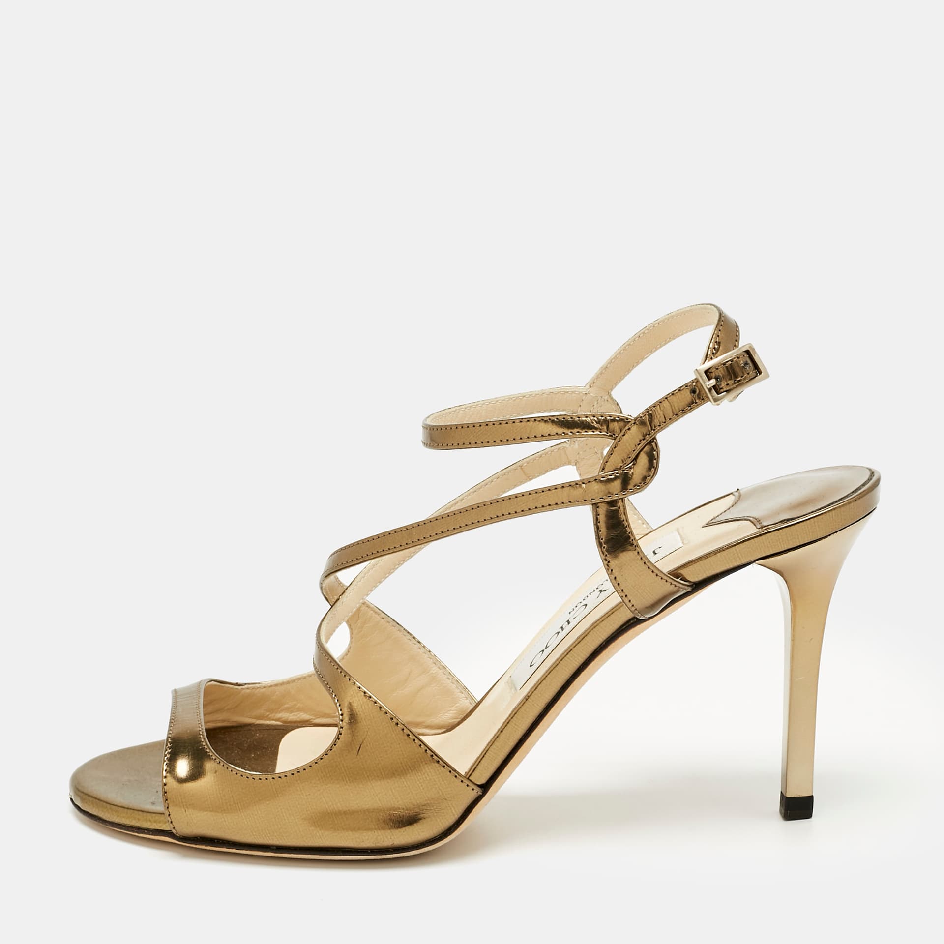 Jimmy Choo Gold Leather Paxton Ankle Strap Sandals Size 36.5