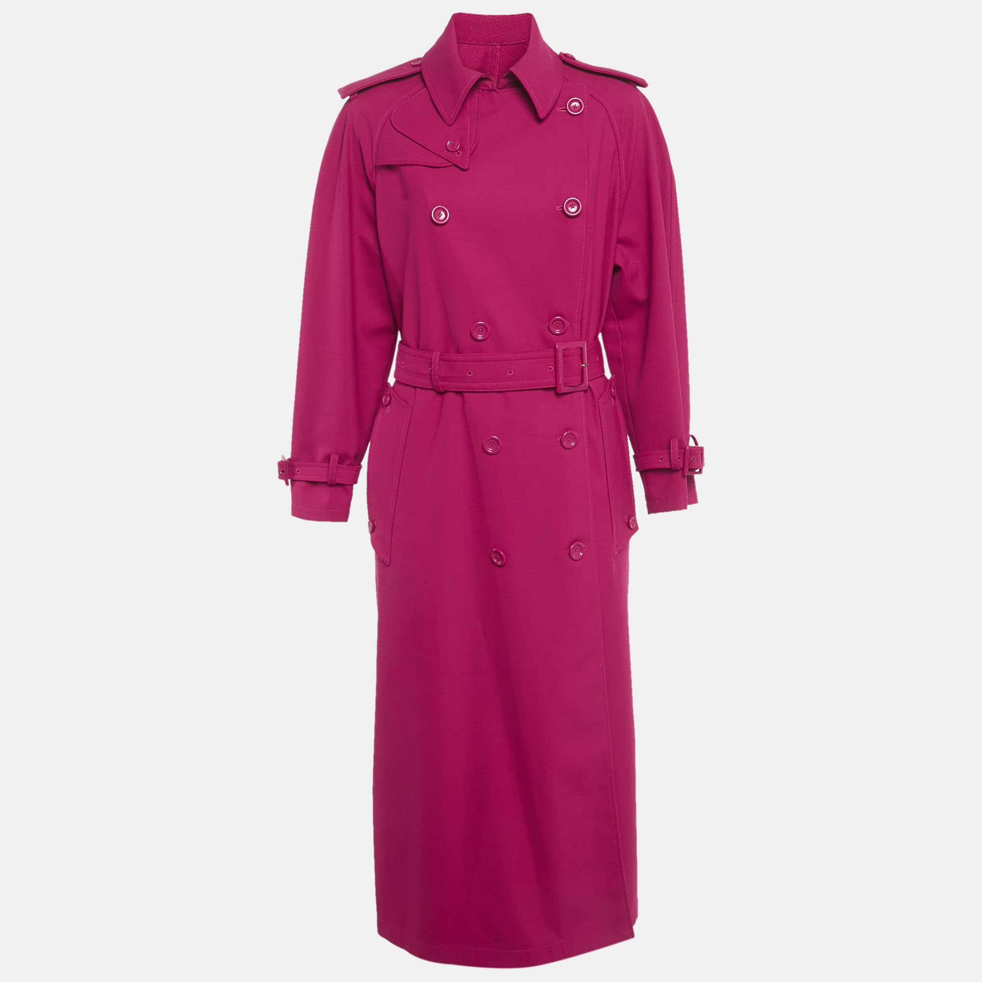Dolce & Gabbana Pink Wool Blend Double Breasted Long Trench Coat XS