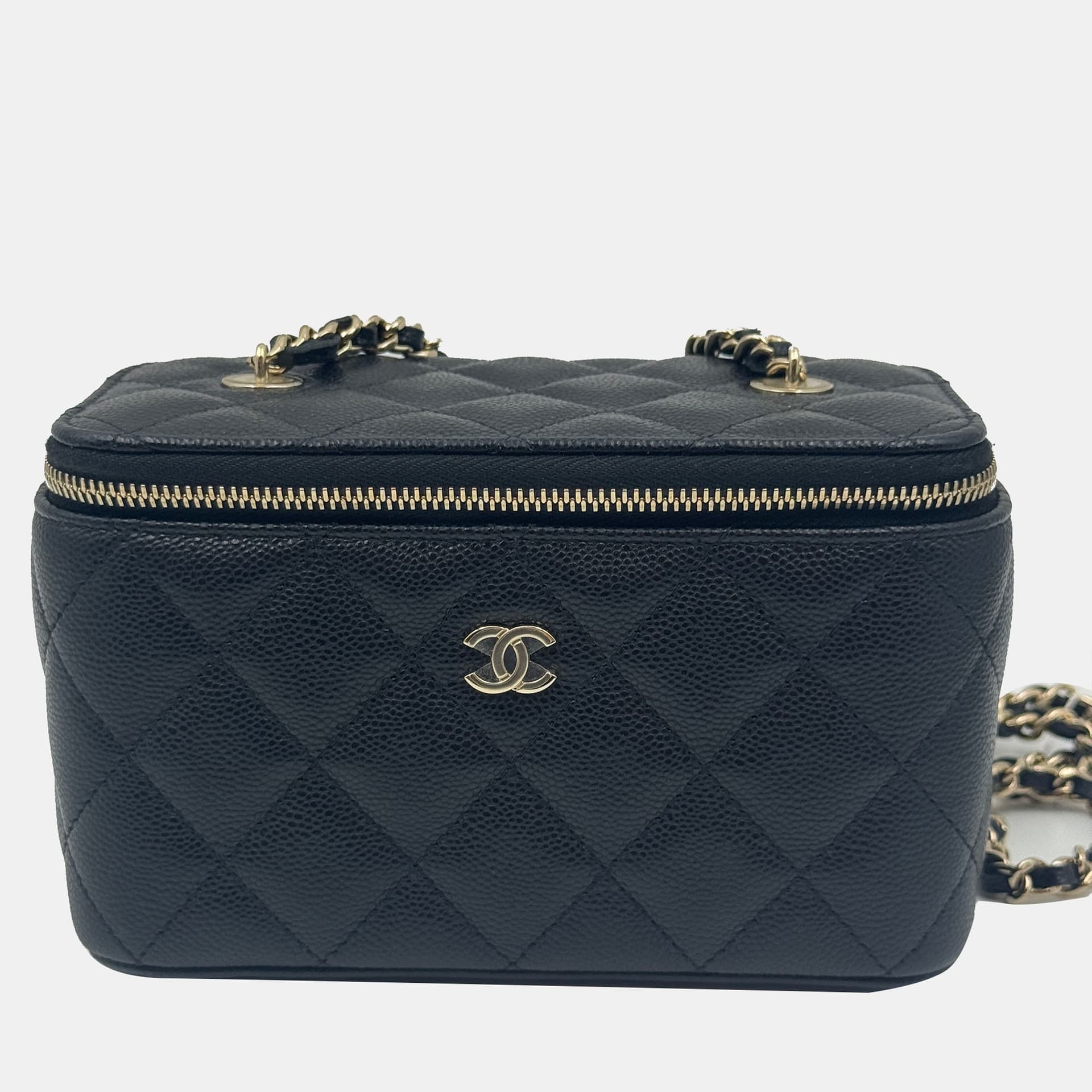 Chanel Classic Vanity Case with Chain Quilted Caviar Small Black Grained Calfskin Leather Crossbody Bag