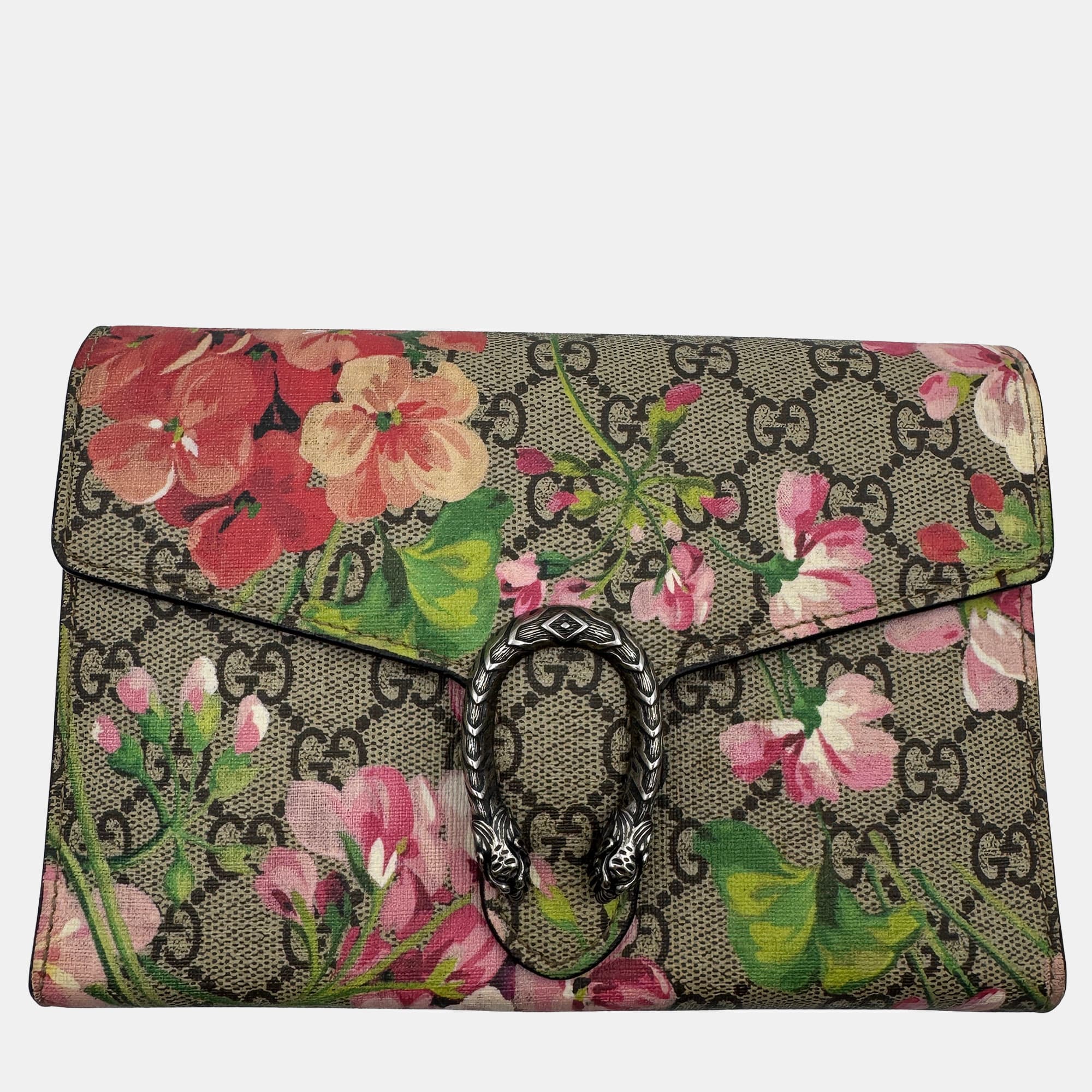 Gucci Blue/Beige GG Blooms Supreme Canvas and Leather Dionysus Wallet On Chain