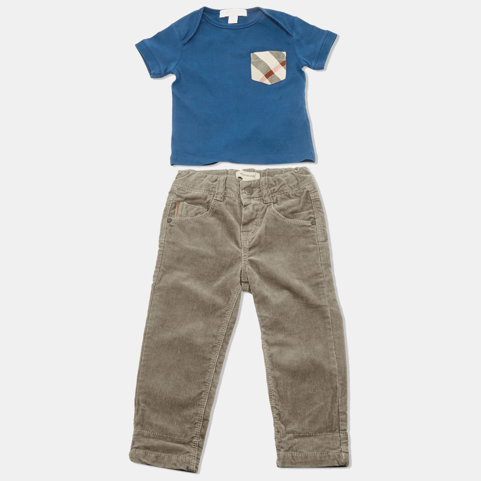 Burberry Children Blue/Beige Jersey and Corduroy  2 Piece Set 18M/9M
