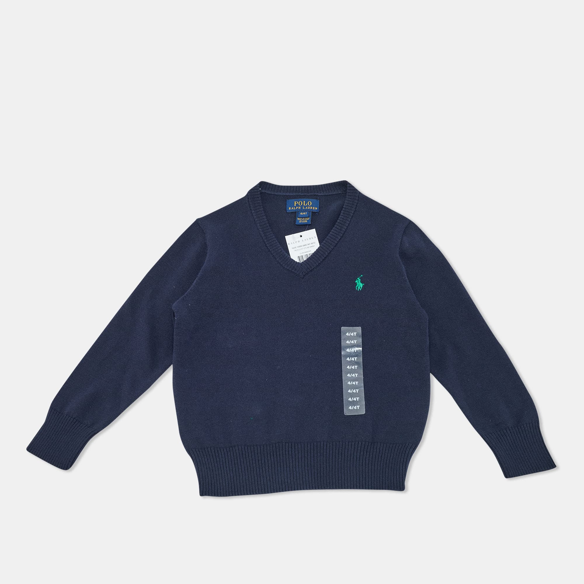 Polo Ralph Lauren Navy Blue Cotton Knit V-Neck Sweater 4 Yrs