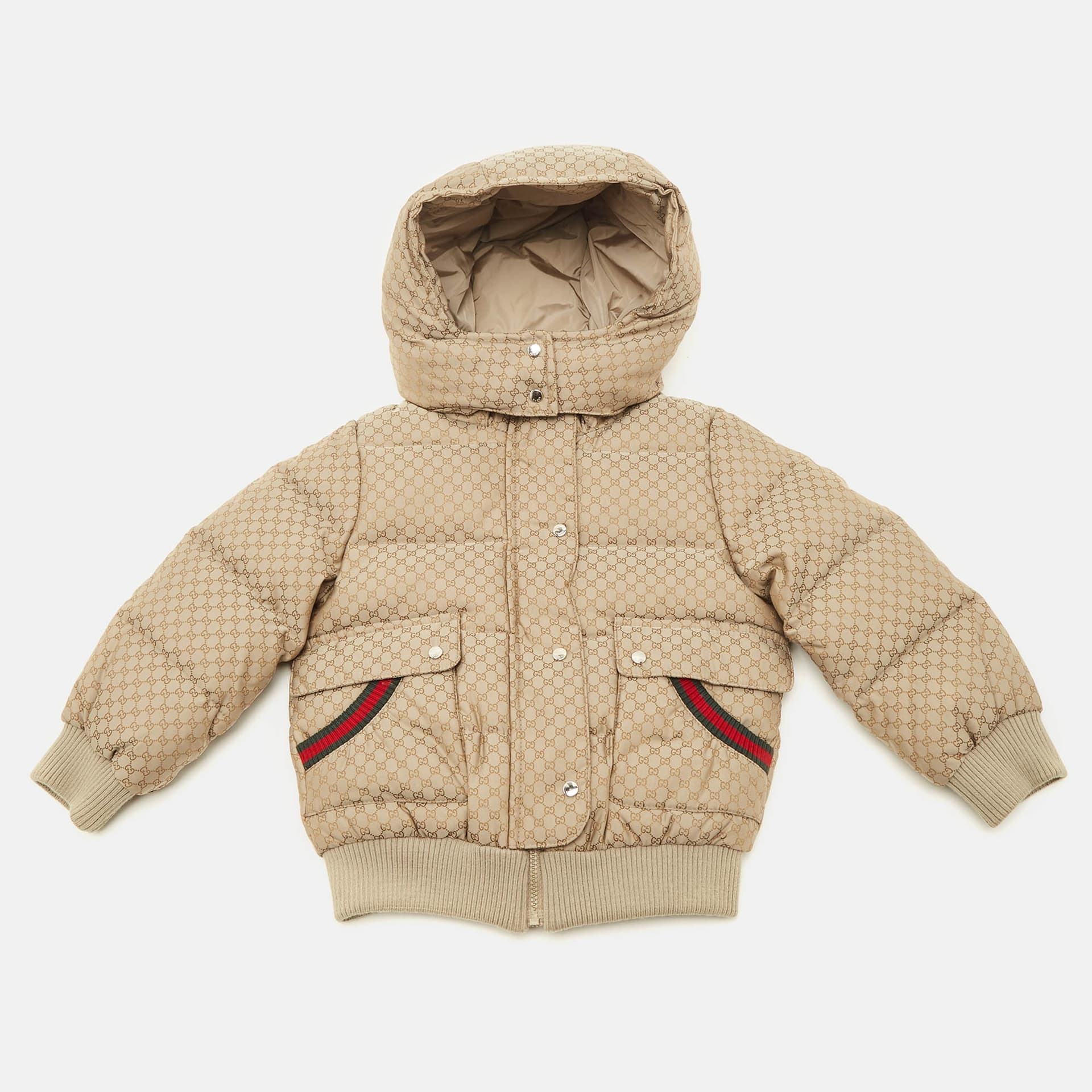 Gucci Kids Beige GG Print Nylon Down Jacket 12/18M