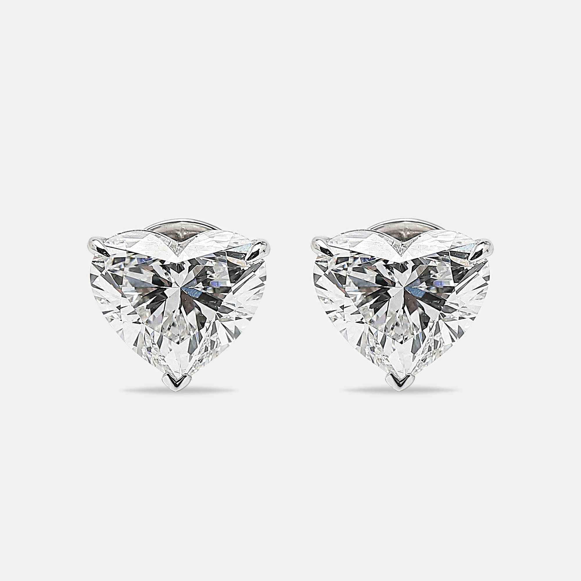 6.00 cts Heart Brilliant Cut 18k White Gold Lab Grown Diamonds Solitaire Stud Earrings