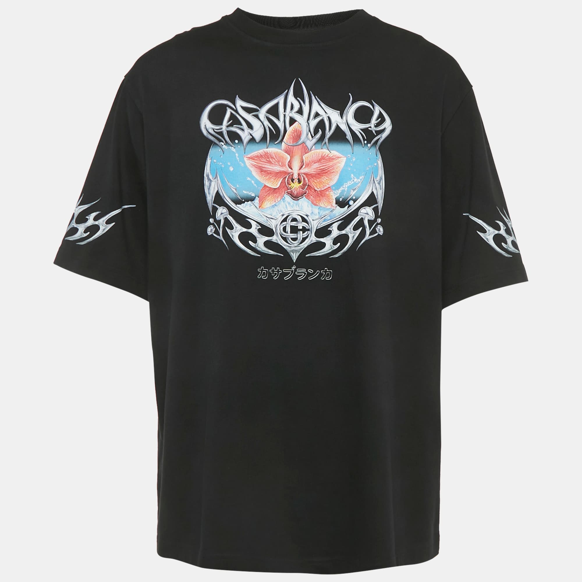 Casablanca Black Printed Jersey Crewneck T-Shirt XXL