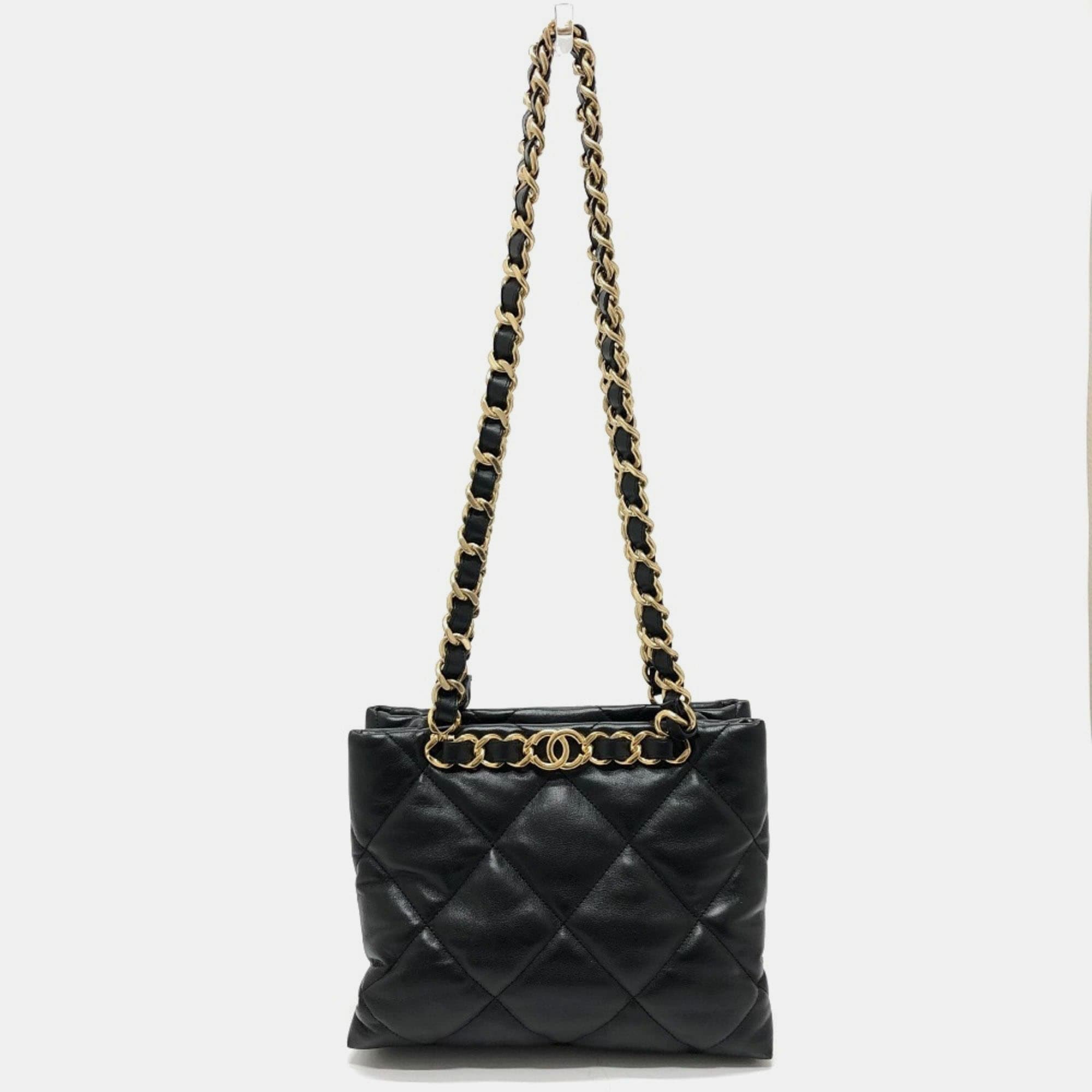 Chanel CC Black Leather Tote Bag