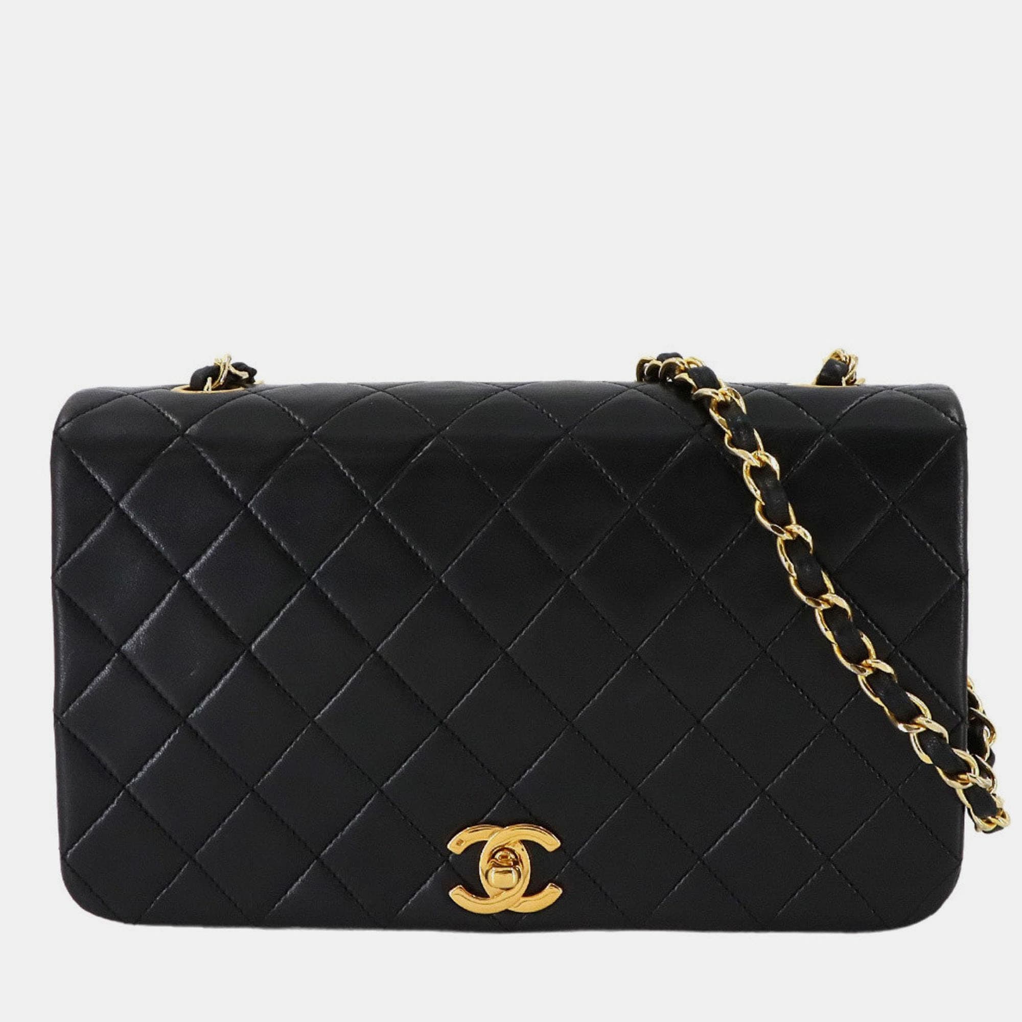 Chanel Full Flap Turnlock Black Leather Shoulder Bag