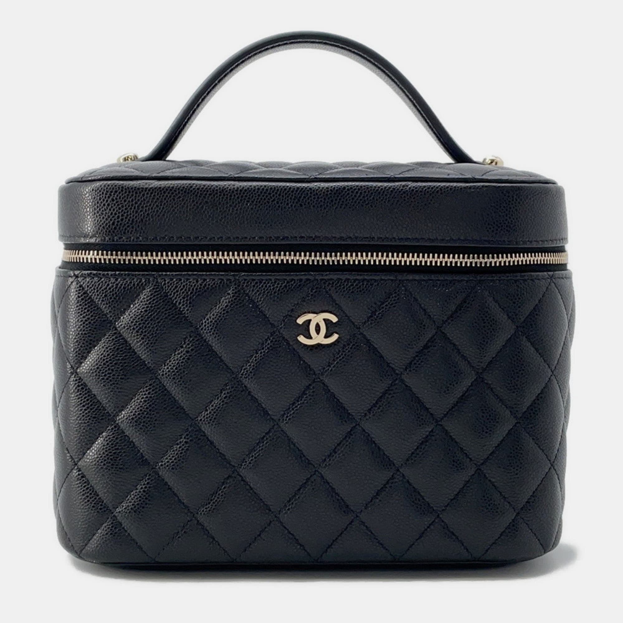 Chanel Vanity Black Leather Top Handle Bag