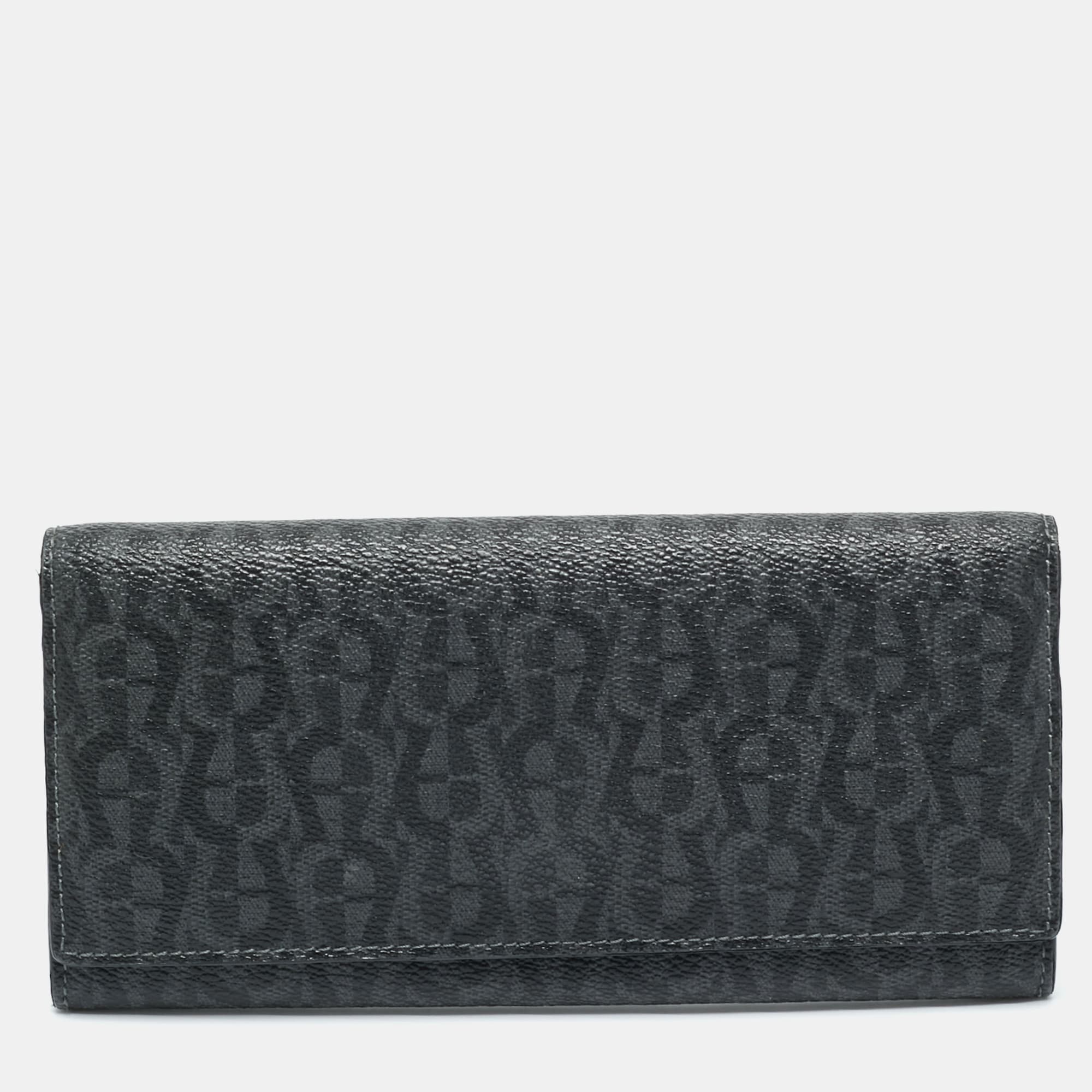 Aigner Black Signature Coated Canvas Flap Continental Wallet