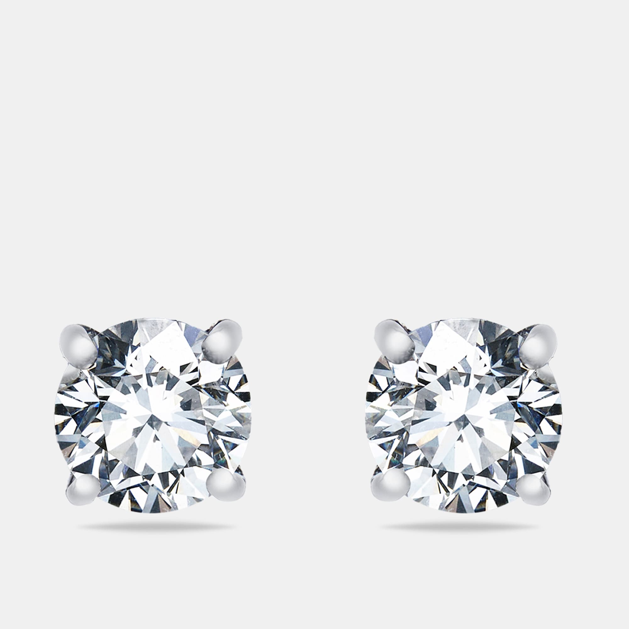 2.10 cts Round Brilliant Cut 18k White Gold Lab Grown Diamond Solitaire Stud Earrings