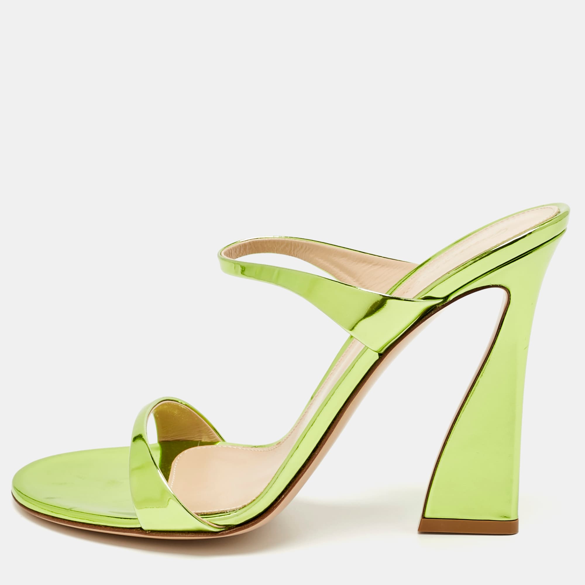 Gianvito Rossi Aura Size 40 Green Patent Leather Slide Sandals