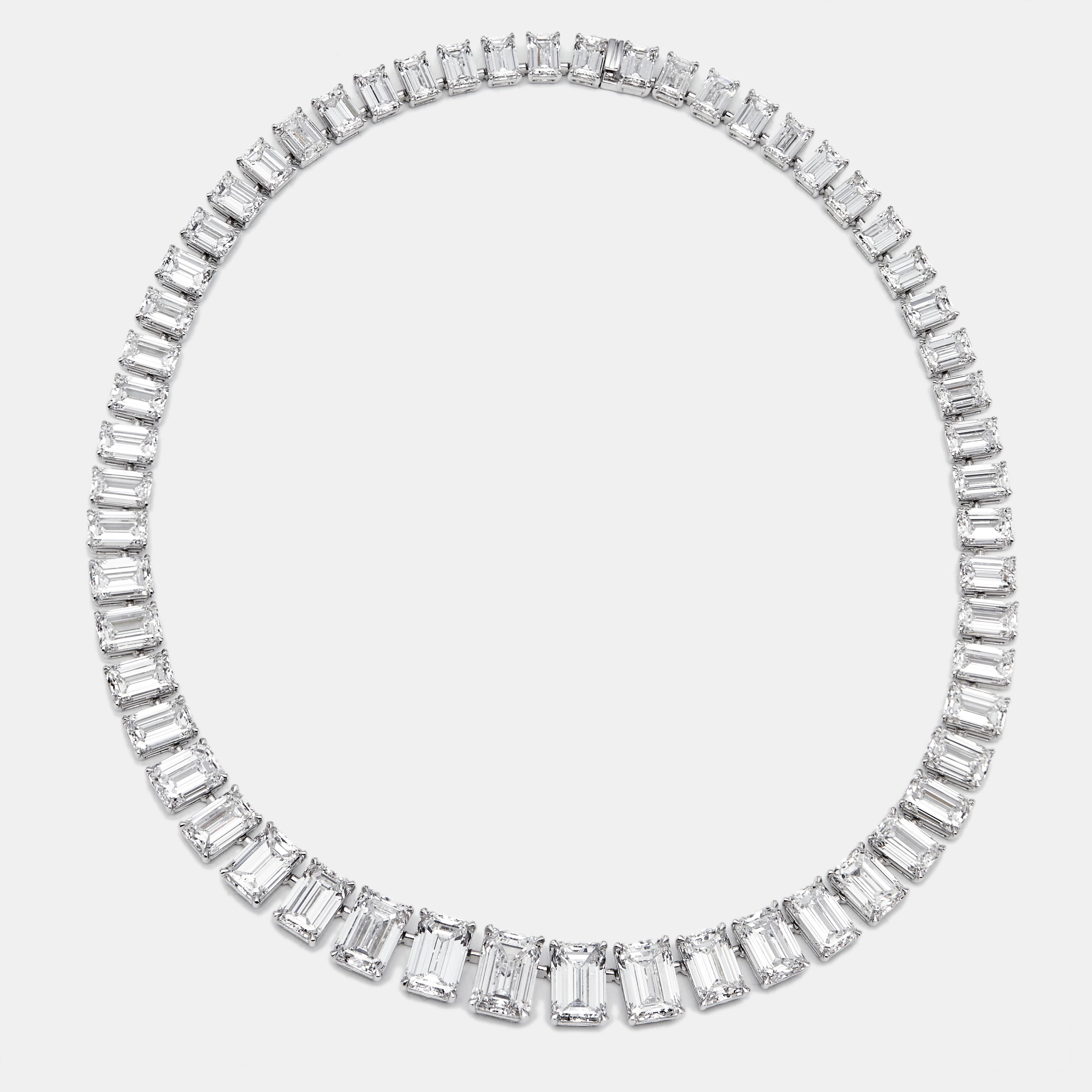 107.13 cts Emerald Cut Lab Grown Diamond 18k White Gold Necklace