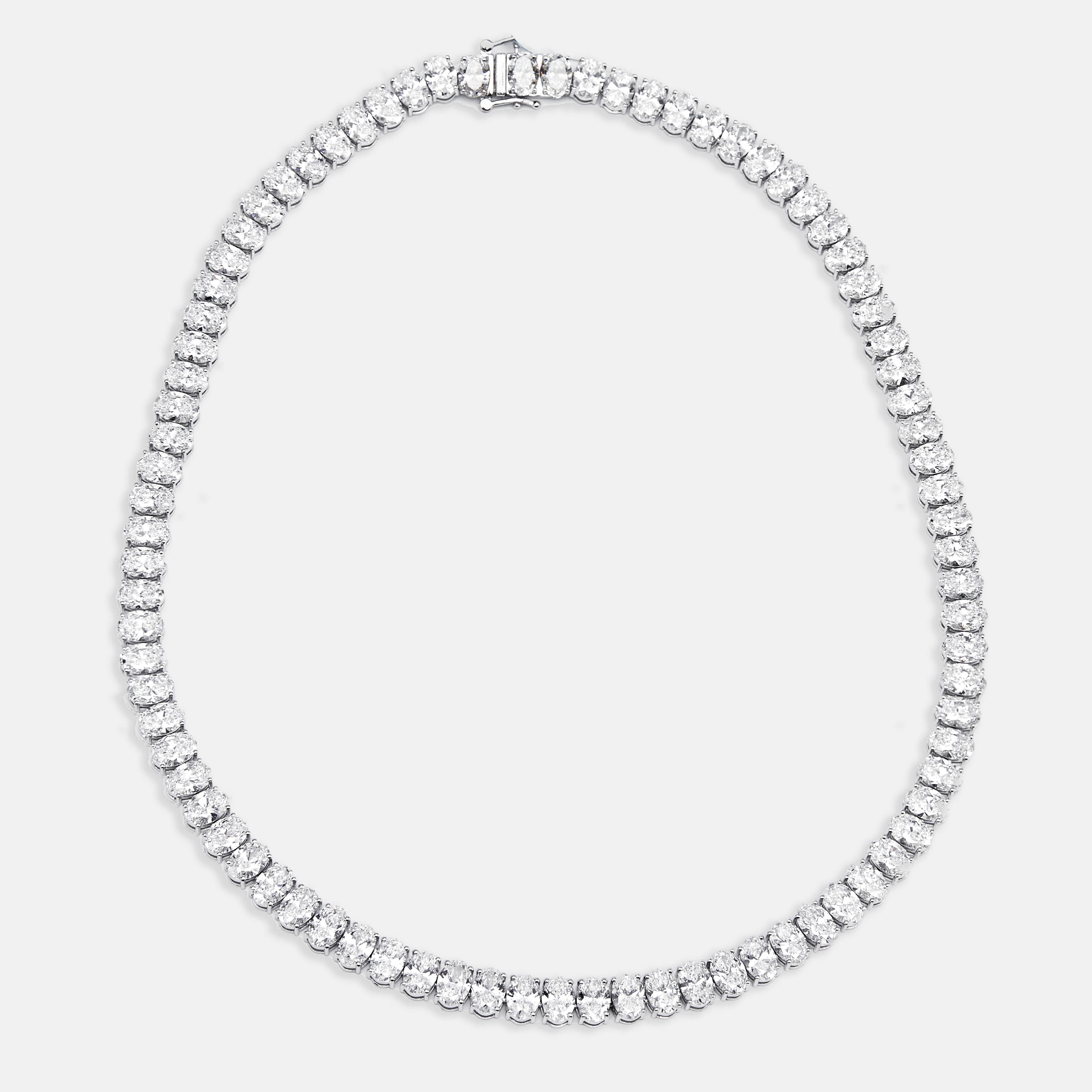 44 cts Oval Lab Grown Diamond 18k White Gold Necklace
