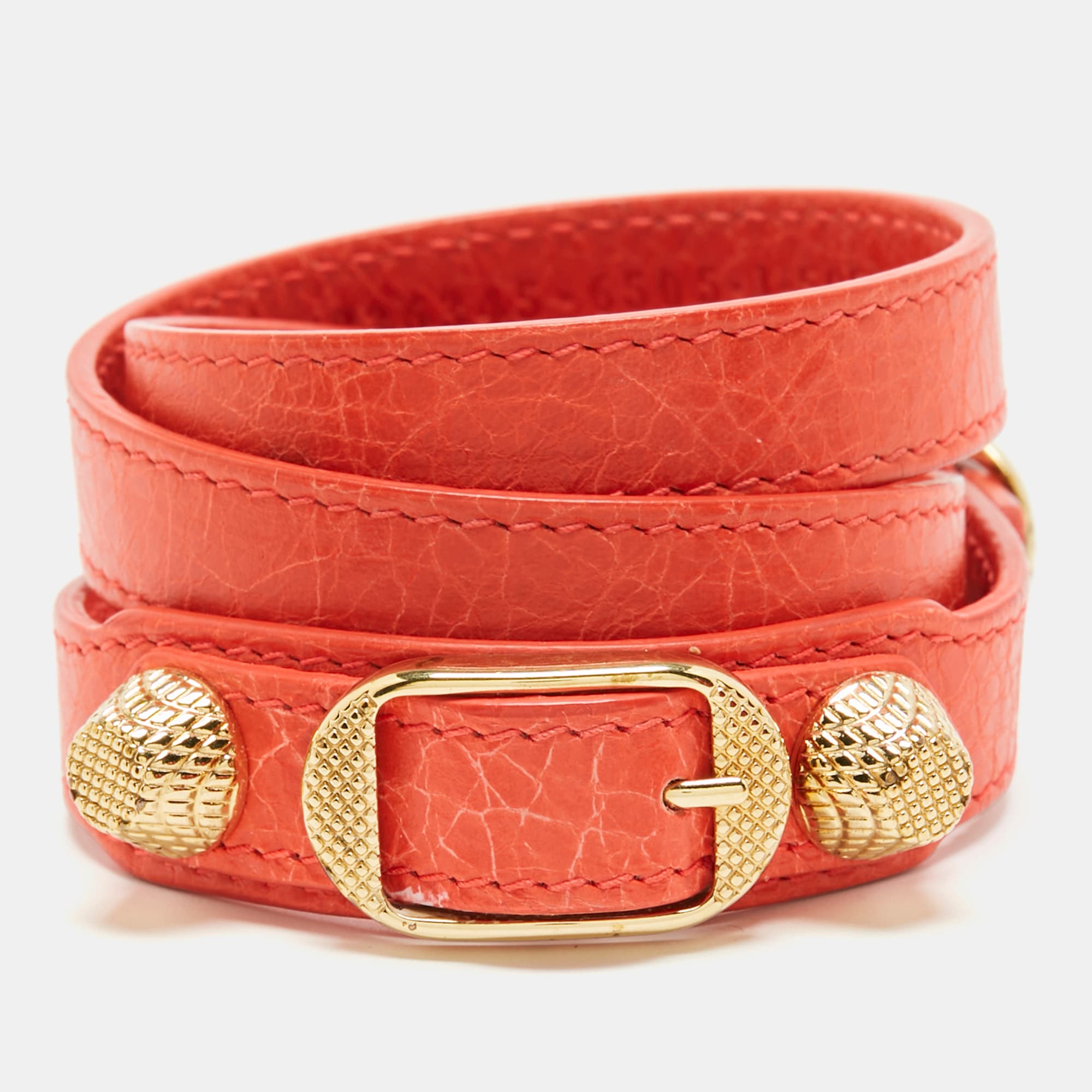 Balenciaga  Studded Arena Leather Gold Tone Triple Tour Bracelet