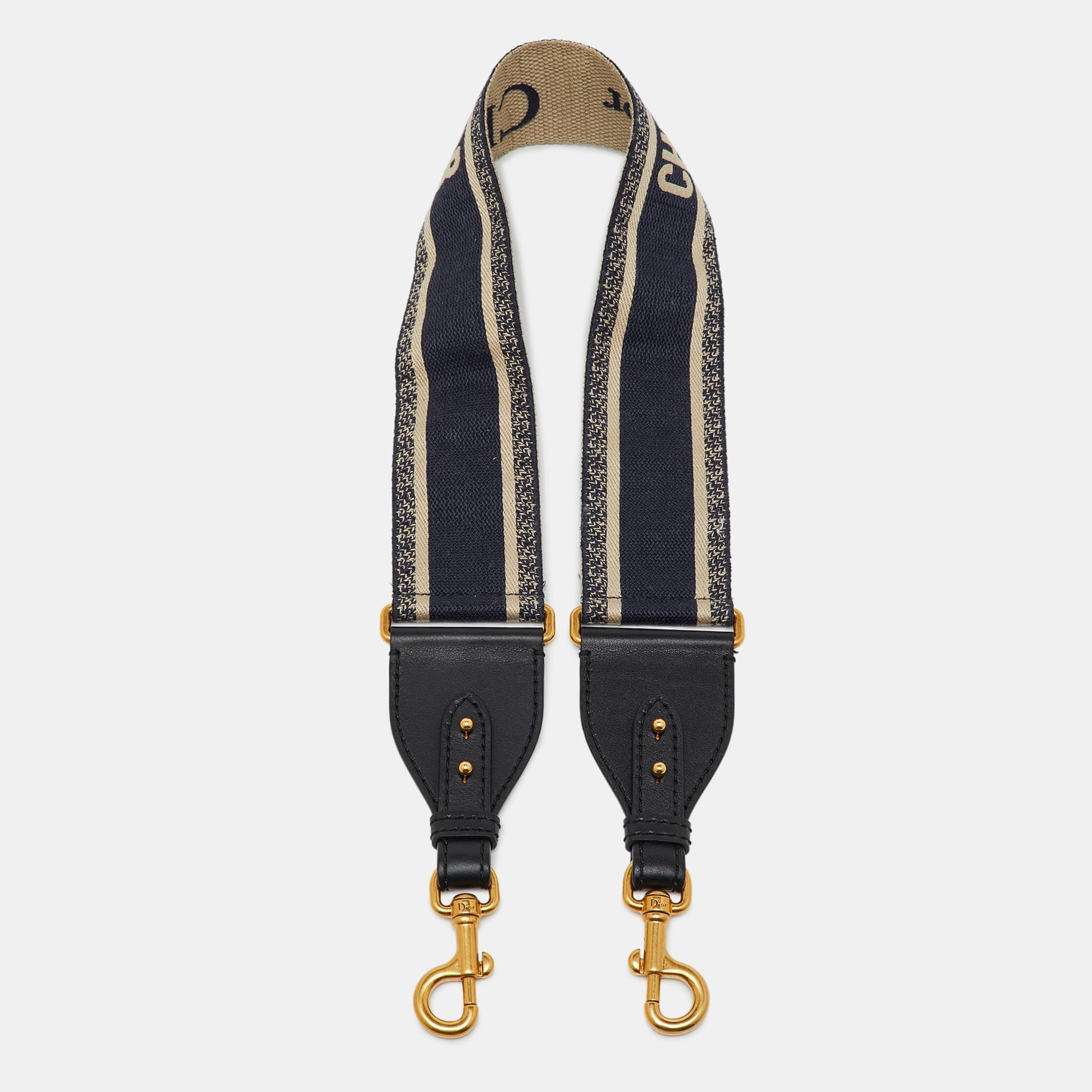 Dior Navy Blue/Black Embroidered Canvas and Leather Bag Shoulder Strap
