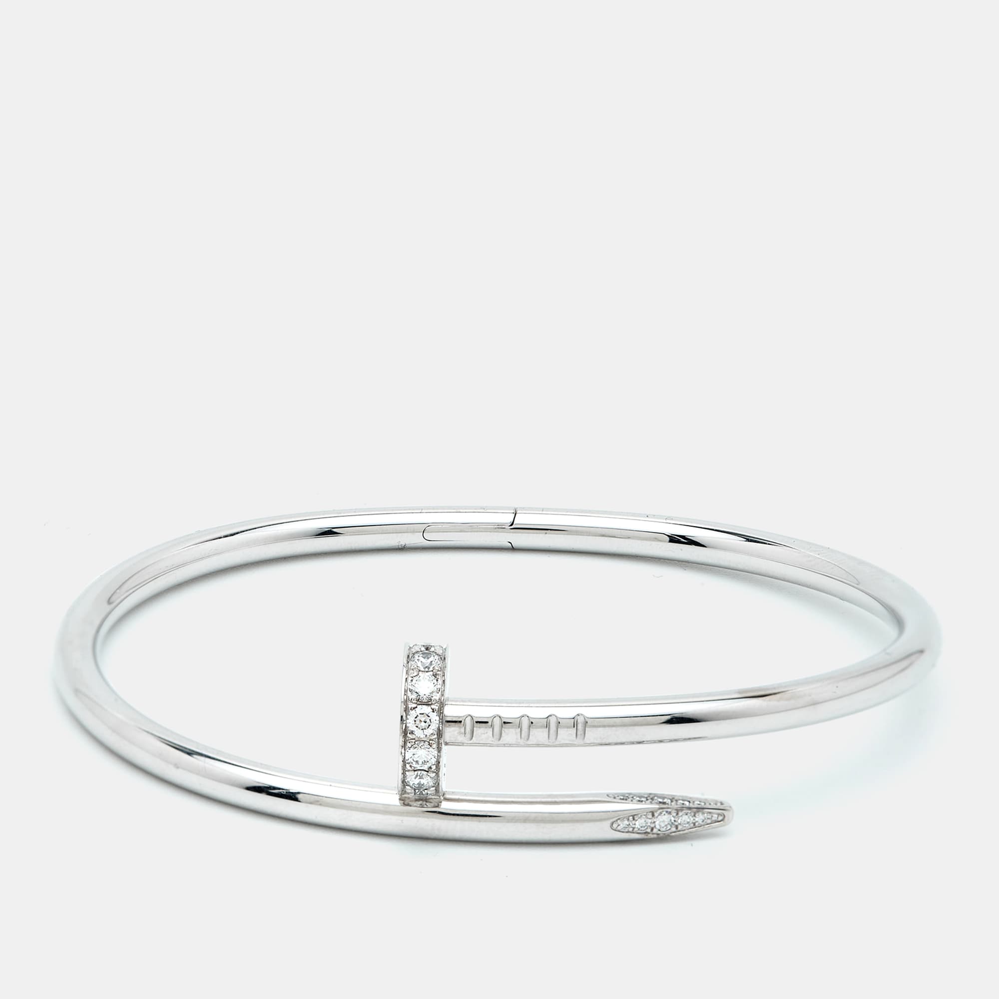 Cartier Juste Un Clou Diamonds 18k White Gold Classic Model Bracelet 17